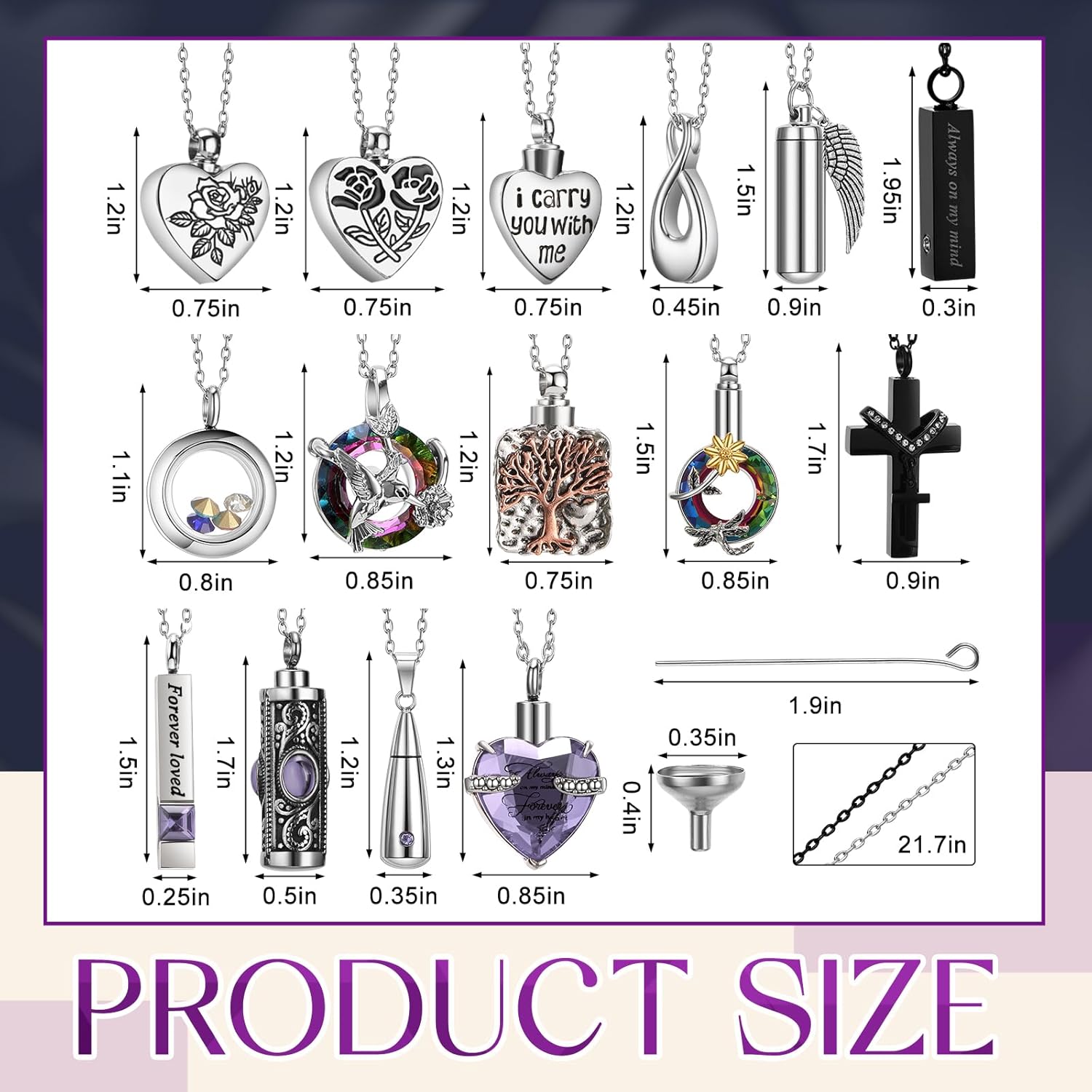 Ecation 15 Pcs Urn Necklace for Ashes Women Keepsake Cremation Jewelry Stainless Steel Cross Heart Cubic Locket Ashes Necklace for Human Loved One