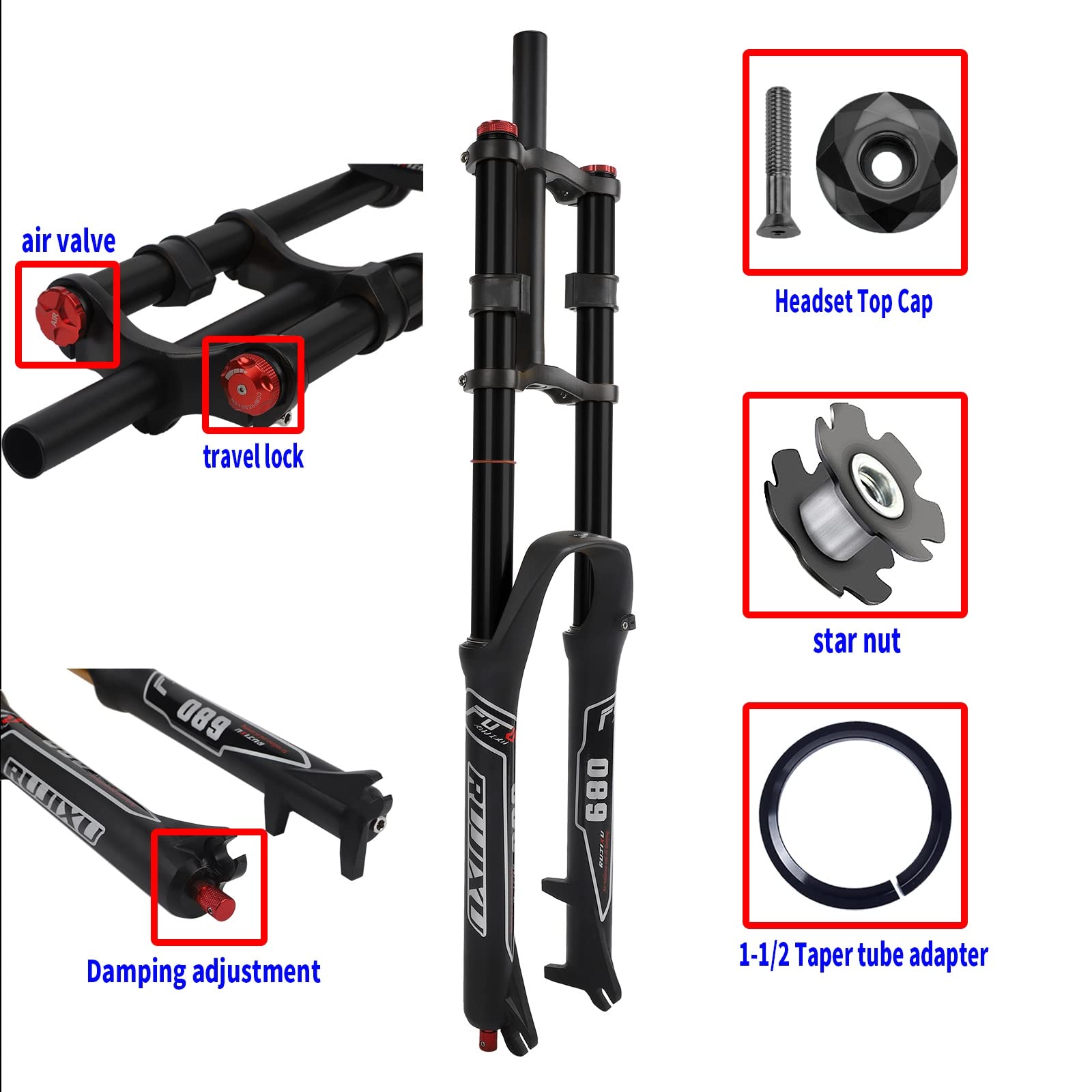 RUJIXU Mountain Bike Front Suspension Fork 26 27.5 29 Inch Disc Brake Air Down Hill Fork 1-1/8