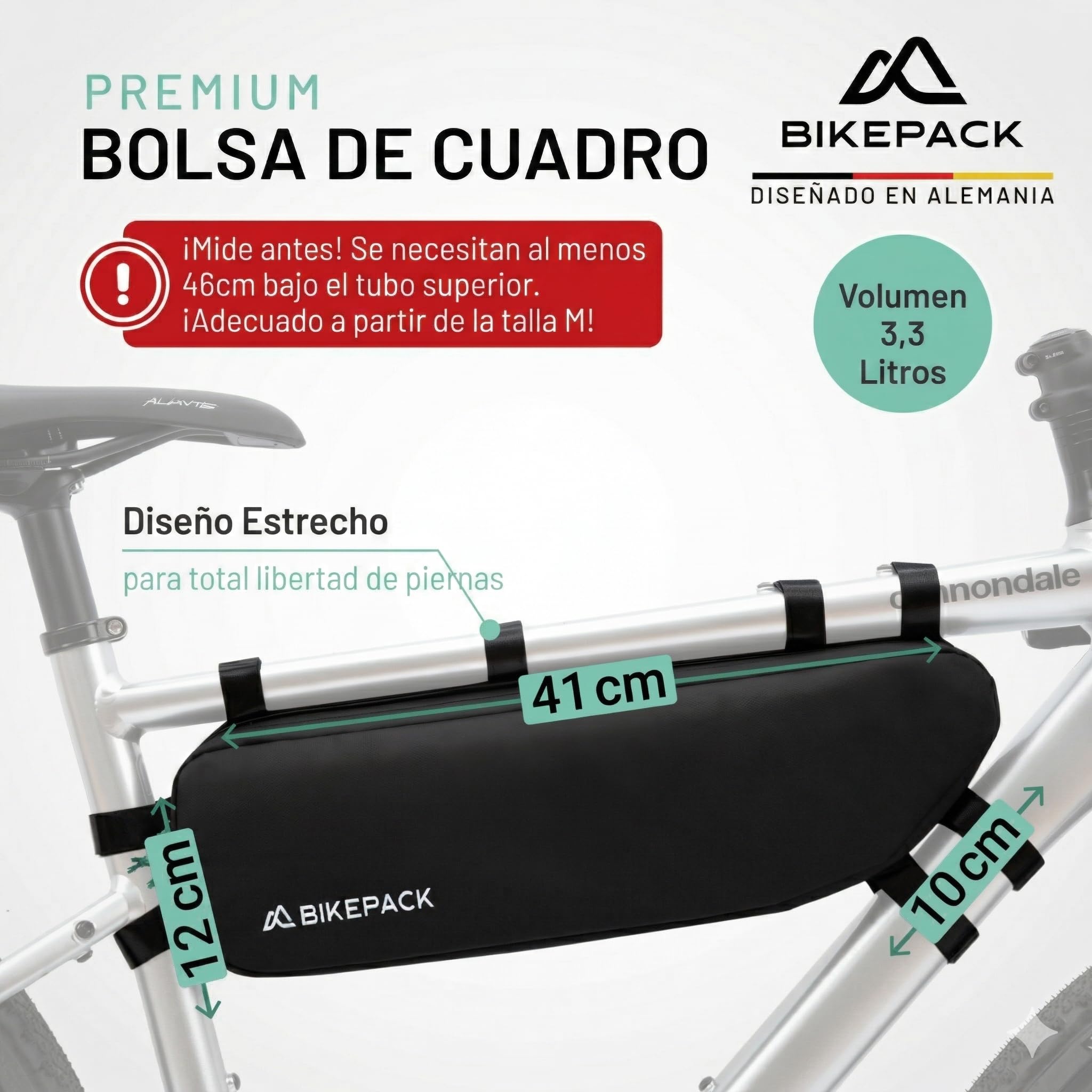 BIKEPACK Bolsa Cuadro Bicicleta 1,5L - Bikepacking Gravel Carretera MTB | Bolsa triangular con salida de cable y bolsillo para móvil, tejido repelente al agua, montaje fácil, accesorio ciclismo