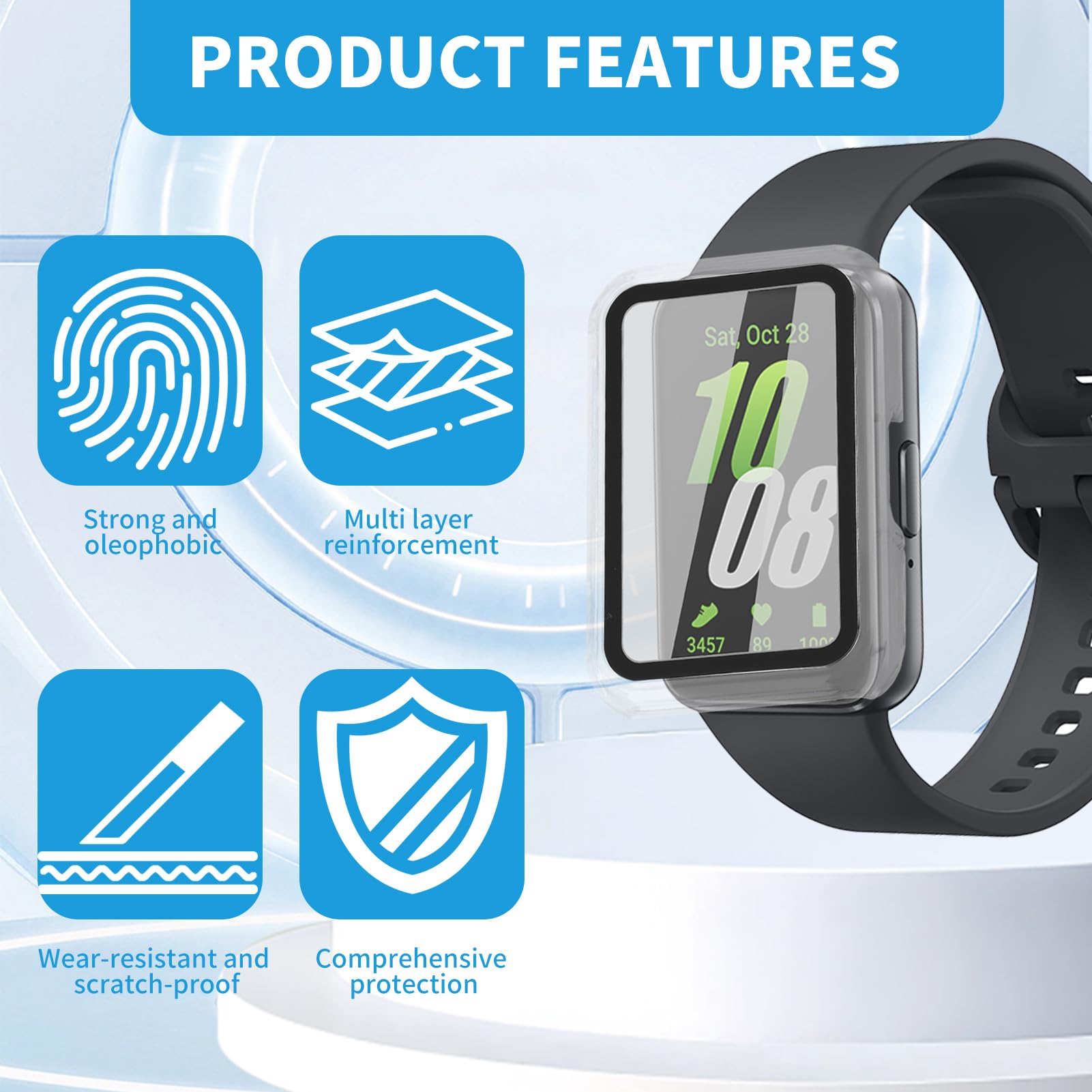 3 sztuki etui do Samsung Galaxy Fit 3, ochrona Galaxy Fit 3, etui ochronne z wbudowanym szkłem hartowanym 9H, twarde etui PC z ochraniaczem ekranu o wysokiej czułości (przezroczyste x 3)