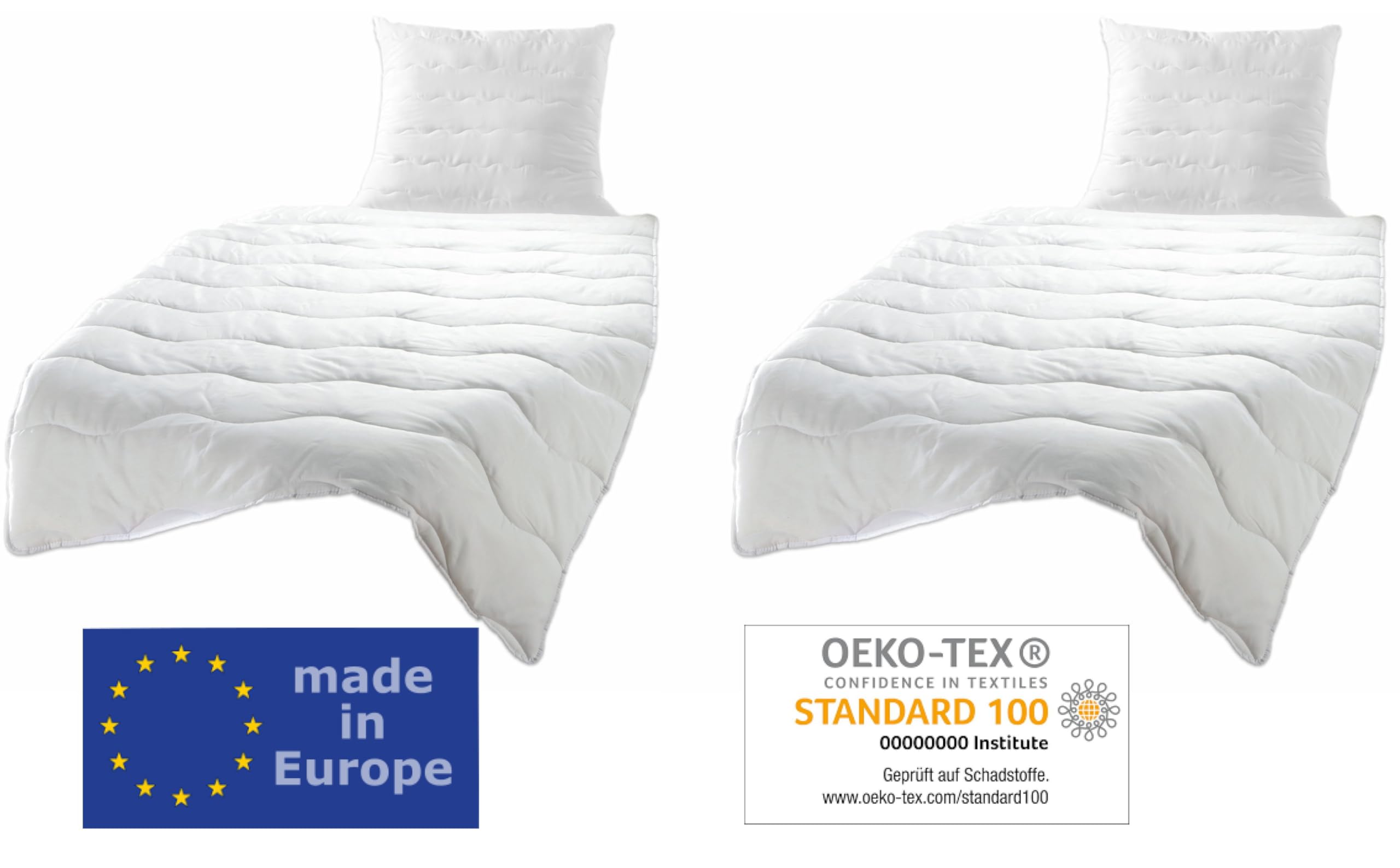 Steppbettdecke Bettdecke & Kopfkissen Comfort Bettenset Für Allergiker Waschbar Ganzjahresdecke Vierjahreszeiten-Bett mit Klimafaser Steppdecke 2X Bettdecke und 2X Kopfkissen mit Steppung 4 teilig Set