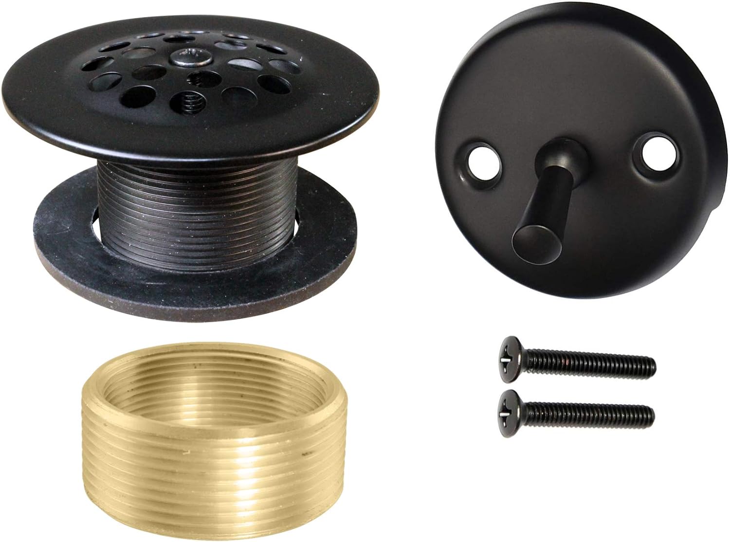 Westbrass R92K-12 1-3/8" Fine Thread Grid Strainer Drain Cover with Trip Lever Faceplate and Conversion Adaptor Bushing, Oil Rubbed Bronze