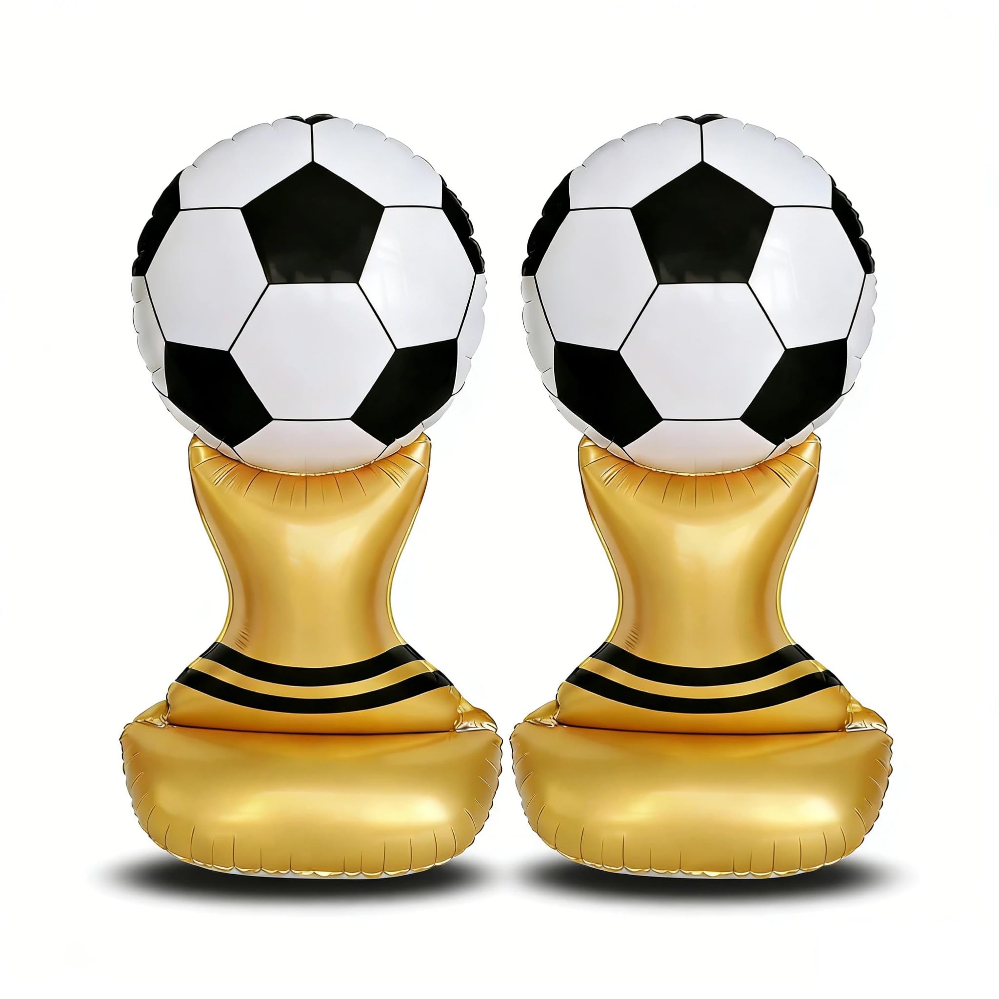 Satiskid 2pcs Large Standing Soccer Balloons, Giant Soccer Trophy Balloon, Black-White Gold Foil Soccer Party Balloons Set, Sports Themed Decor for Indoor Outdoor Birthday Party Celebration