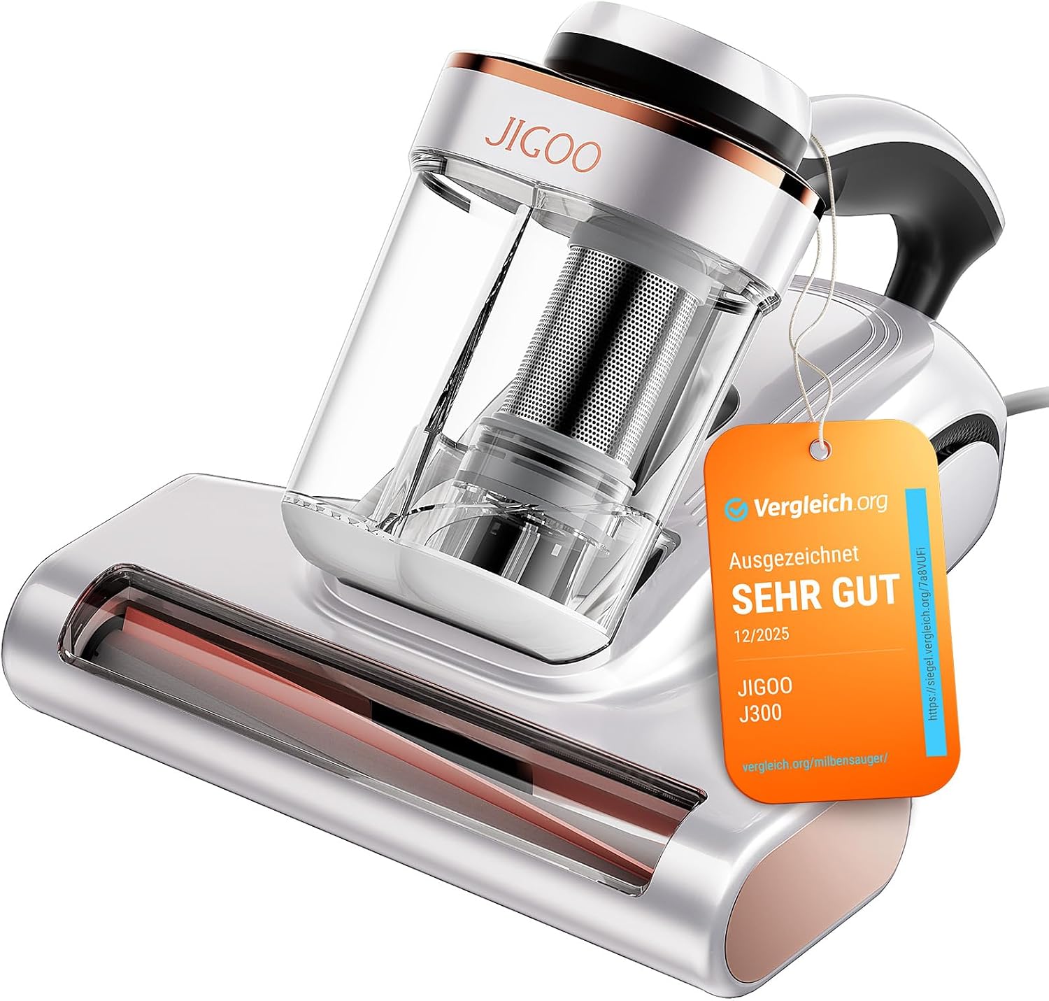 JIGOO J300 Aspirador de Ácaros con Sensor y Pantalla Digital, 500W, Doble Taza,…