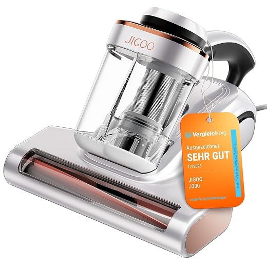 JIGOO J300 Battimaterasso,500W Aspiratore portatile intelligente per materassi, Aspirapolvere antiacaro con luce UV, rimuove il 99,9% degli allergeni, per materassi, letti, divani e mobili imbottiti