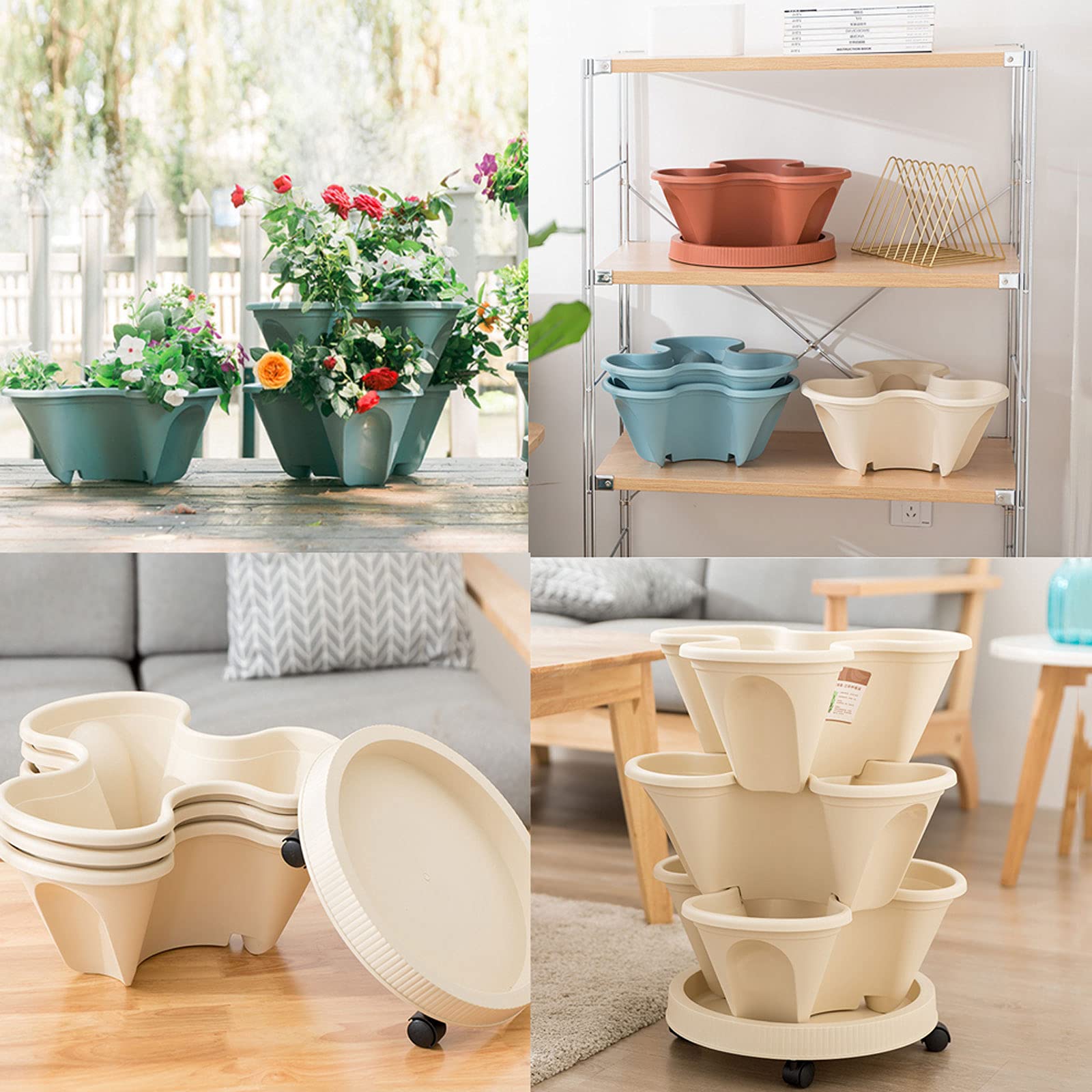Fioriera da giardino impilabile a 3 livelli, autoirrigante, verticale, per piantare fragole, vasi per erbe aromatiche, multicolore, vasi da giardino impilabili con design a tre petali