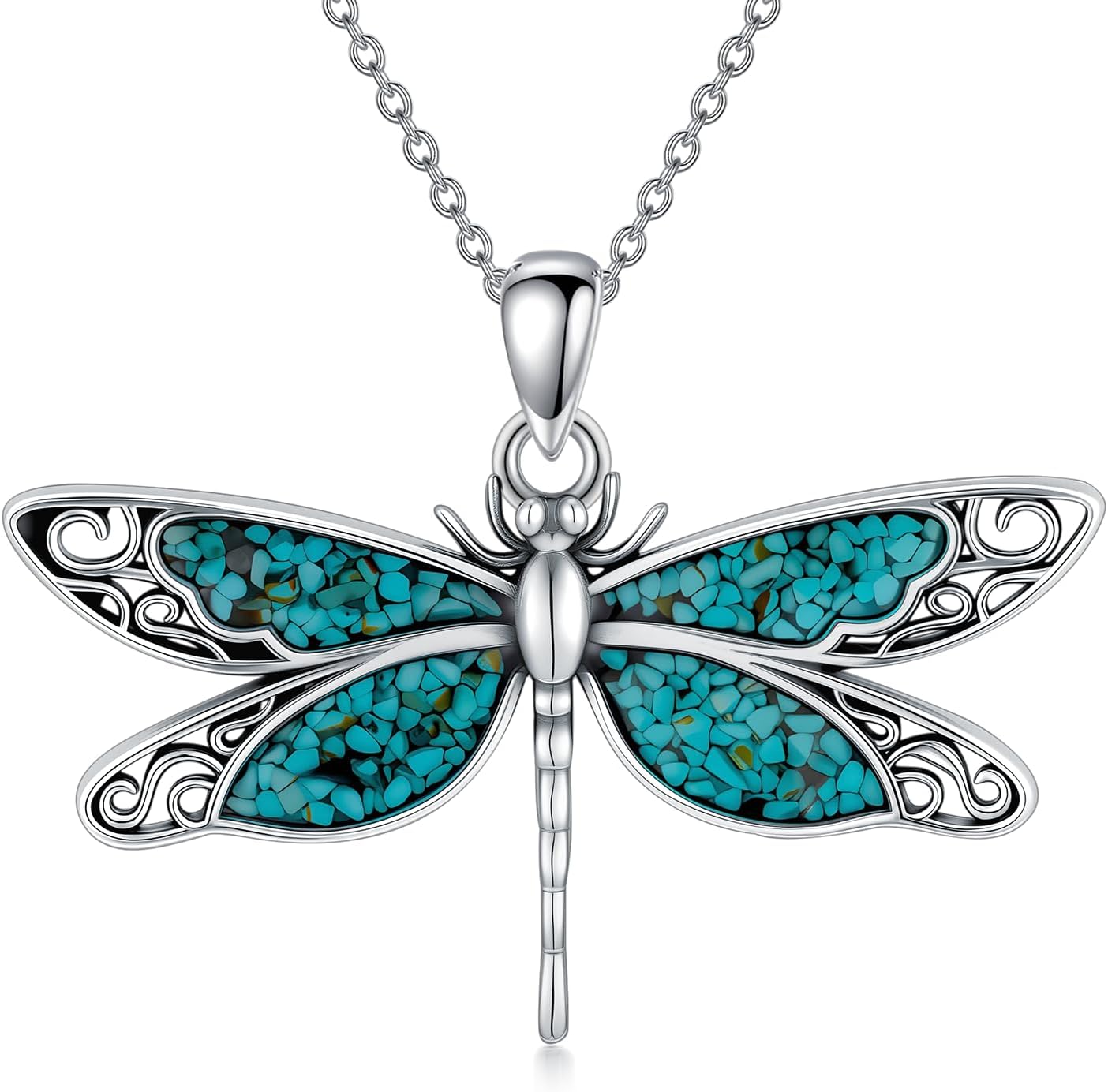 Nature Gemstone Dragonfly Necklaces 925 Sterling Silver Boho Native Vintage Dragonfly Pendant Necklace for Women Western Jewelry for Birthday