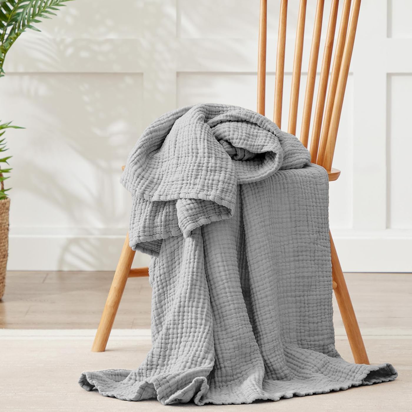 100% Cotton Muslin Blanket King 108" x 90", Breathable and Lightweight Cotton Throw Blankets for Bed, Soft Cooling Summer Gauze Blanket for Adults All Season, Light Grey - Image 7