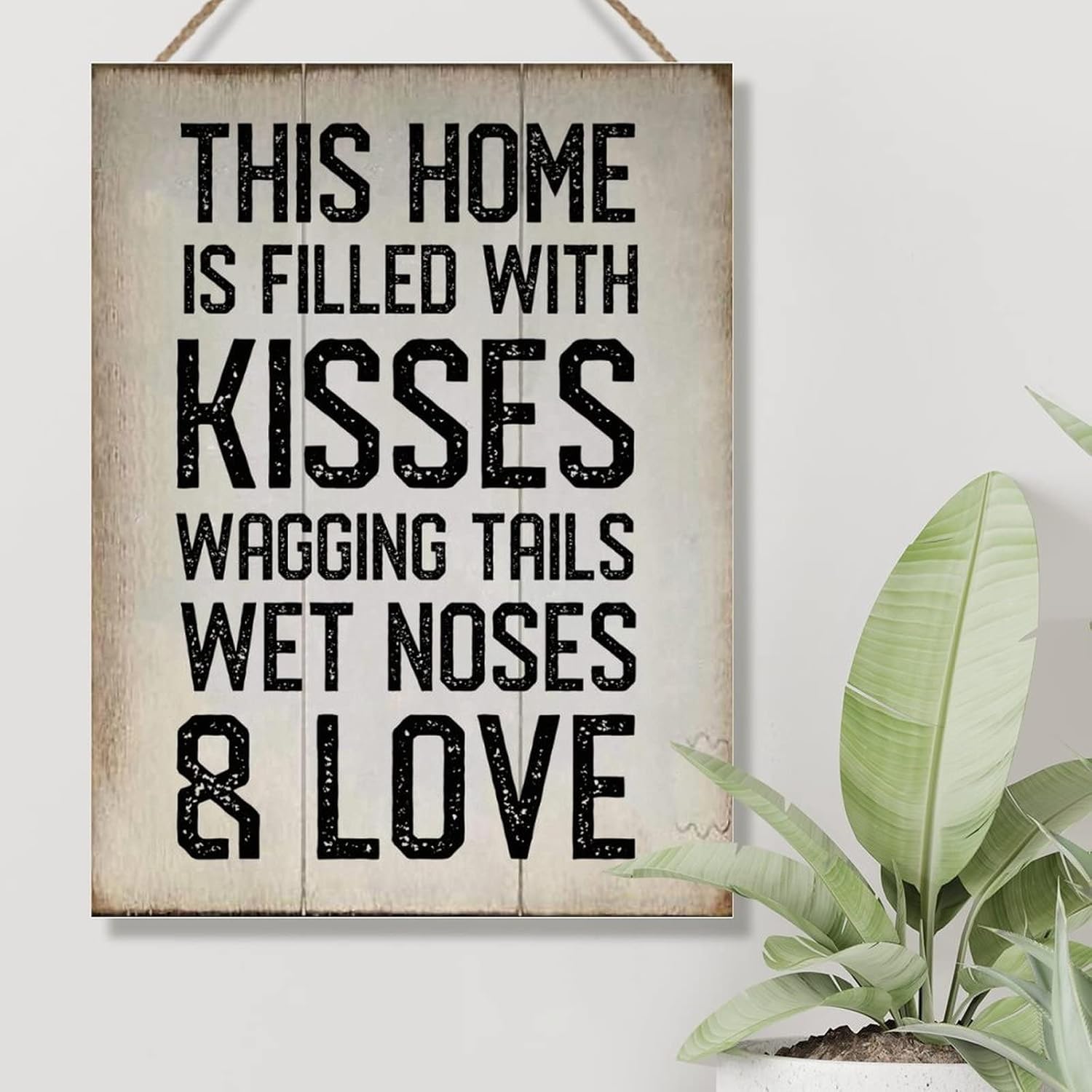 Vintage Wood Sign This Home is Filled with Kisses Wagging Tails Wet Noses and Love Wood Sign Plaque Inspirational Quotes Christian Wall Art Sign Farmhouse Wood Hanger Sign 18x24in