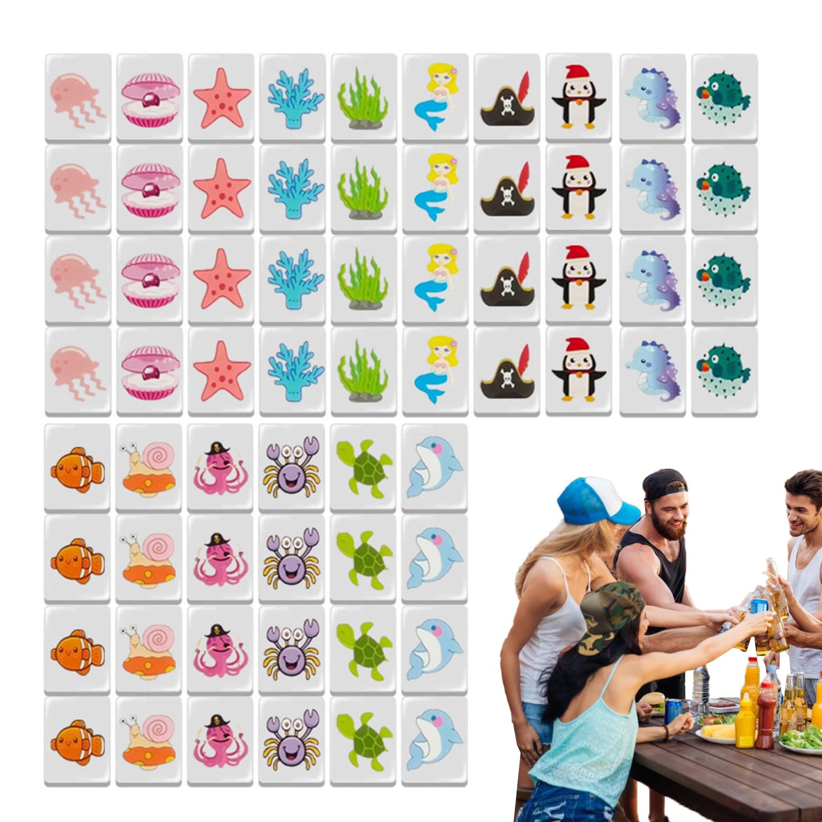 Podróżny zestaw Mahjong,Zestaw gier Mahjong | Wzór flagi do gry Płytki | 65szt - Zestaw płytek na imprezę rodzinną, puzzle z blokami ucieczki morze, zabawne gry planszowe na wiosenny piknik