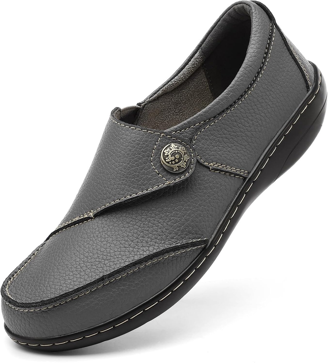 TERRIKAT Women's Classic Casual Leather Loafers Cute Moc Toe Slip On Comfort Walking Flats Lightweight Work Shoes