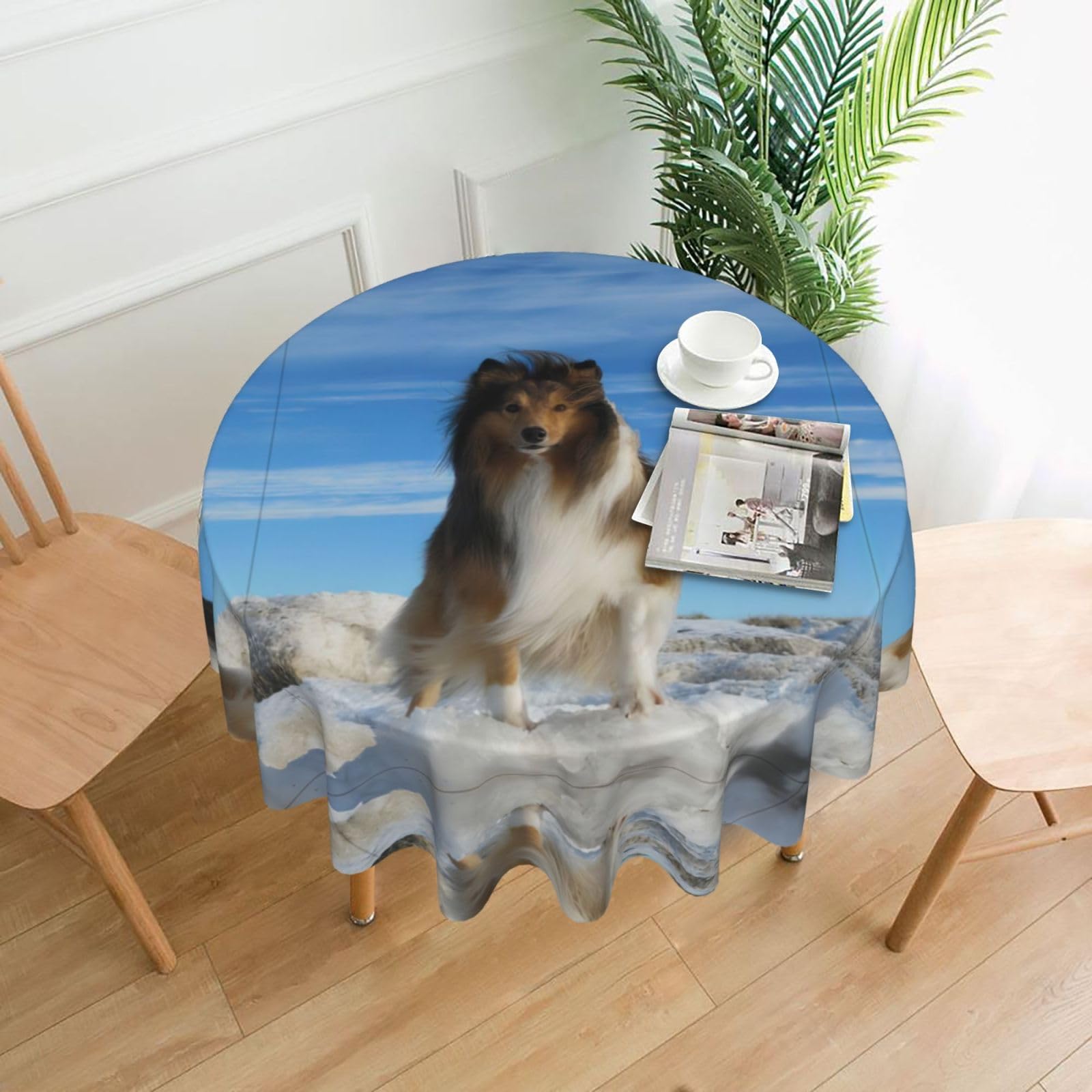 hhxvcv Cute Shetland Dog Round Tablecloth – Dining Table Cover