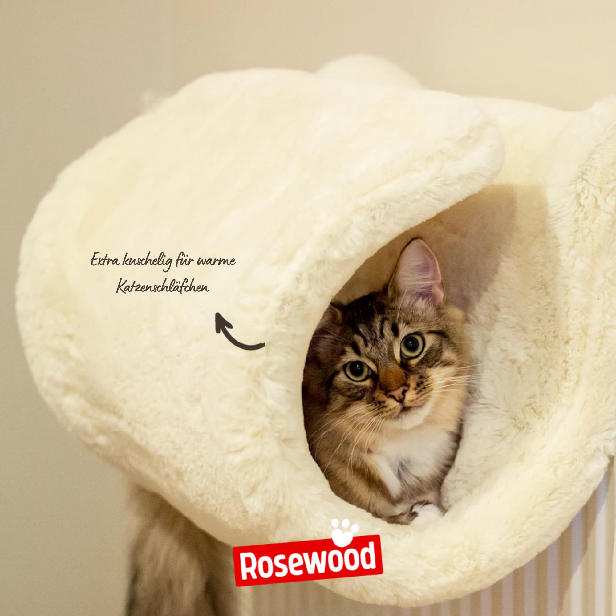 Rosewood Katzenbett für Heizkörper 48 x 27 x 40 cm Flauschige Katzenhöhle und Katzenkorb mit Waschbarem Bezug Stabilem Metallrahmen und Weichem Kunstfell Creme