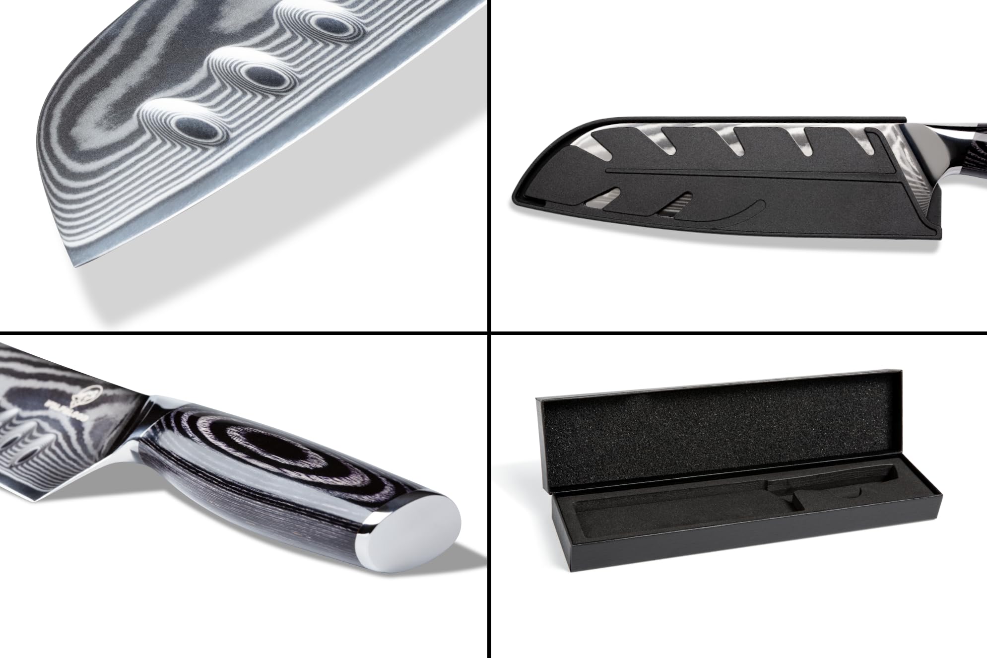 Wolfblood PRO Damastmesser Santoku Messer L (23cm) TÜV geprüfter 62 HRC Damaststahl aus 67 Lagen I Damast-Küchenmesser Santokumesser mit Holzgriff Geschenkbox und Klingenschutz