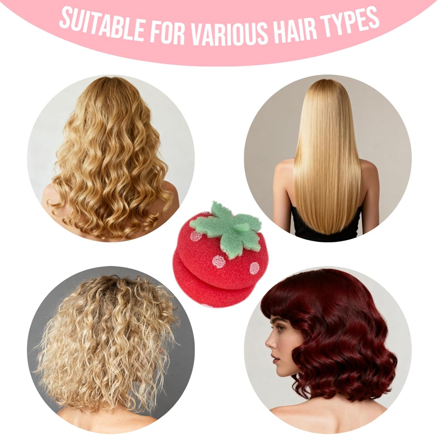 12 PCS Strawberry Hair Rollers, Heatless Overnight Curlers for Long Medium Short Hair, Soft Sponge Foam Rollers for Waves and Curls Without Heat Damage