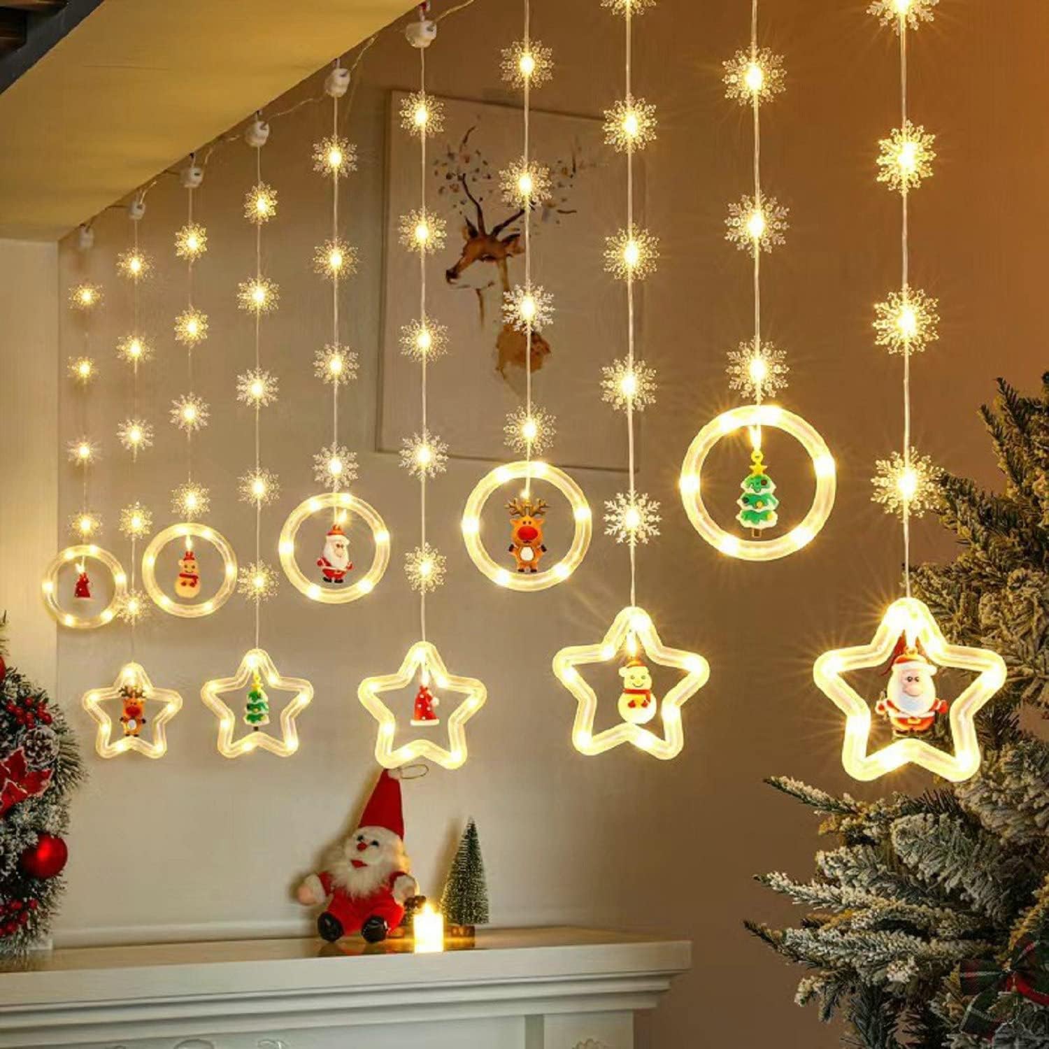 Christmas Light, 3m USB Christmas Light String, with 10 Lovely DIY Christmas Decorations, LED Christmas Decorative Lights, Used for Indoor and Outdoor Party Bedroom Home Decoration (Star+Circular)