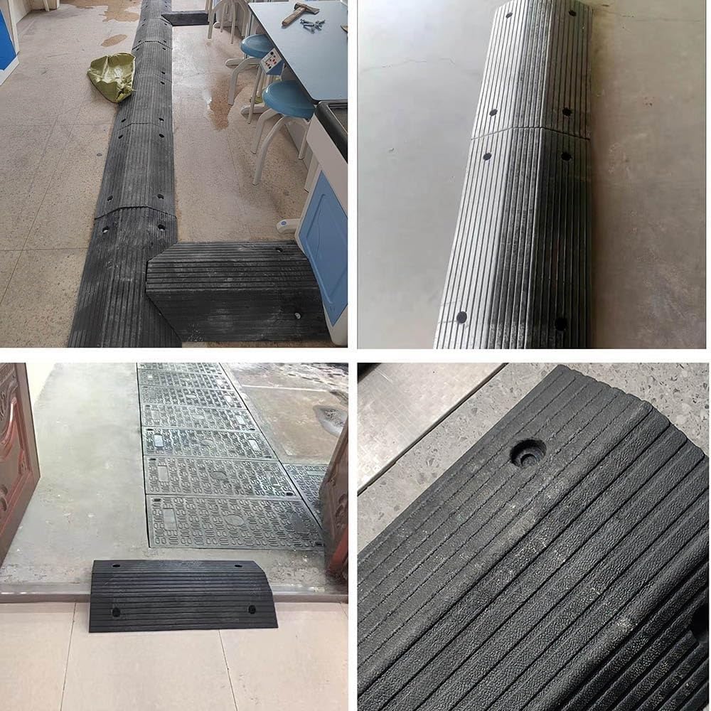 Rampa de umbral de goma antideslizante para sillas de ruedas y ayudas a la movilidad, rampa curvada de acceso de entrada de 3 pulgadas, soluciones de puerta resistentes (80 x 40 x 10 cm)