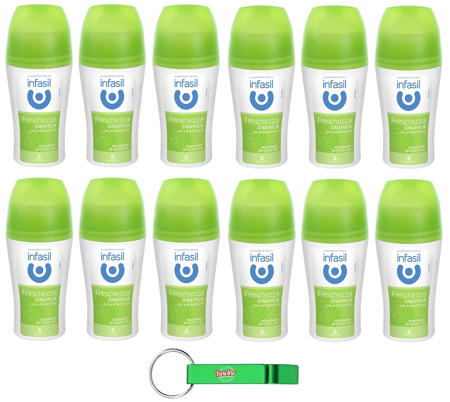 12 x Infasil Deodorant Roll-On Dynamische Frische, ohne Alkohol, wirksam bis zu 24 Stunden, Deo Roll-On 50 ml + Schlüsselanhänger von Beni Culinari