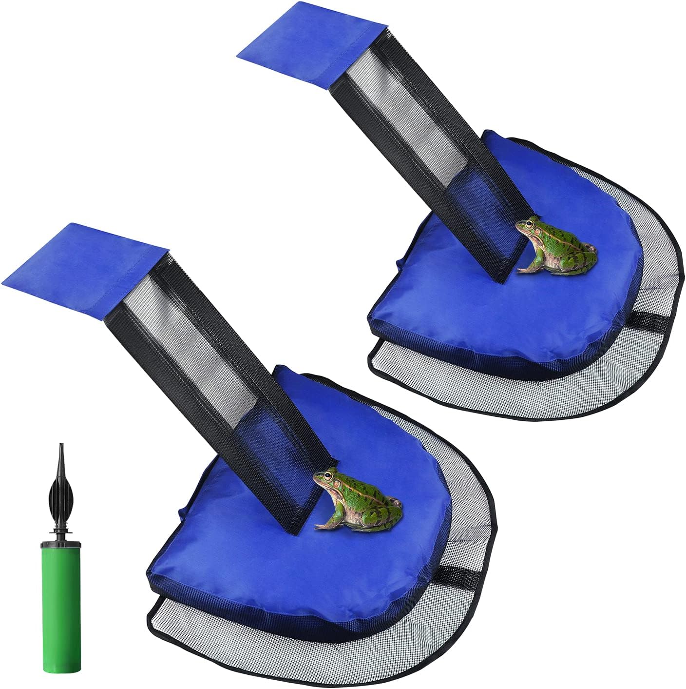 2 Pack Animal Saving Escape Ramp for Pools and Spas, Frog and Animals Saver for The Pool,Floating Ramp Rescues with Inflator (Blue 2Pack)