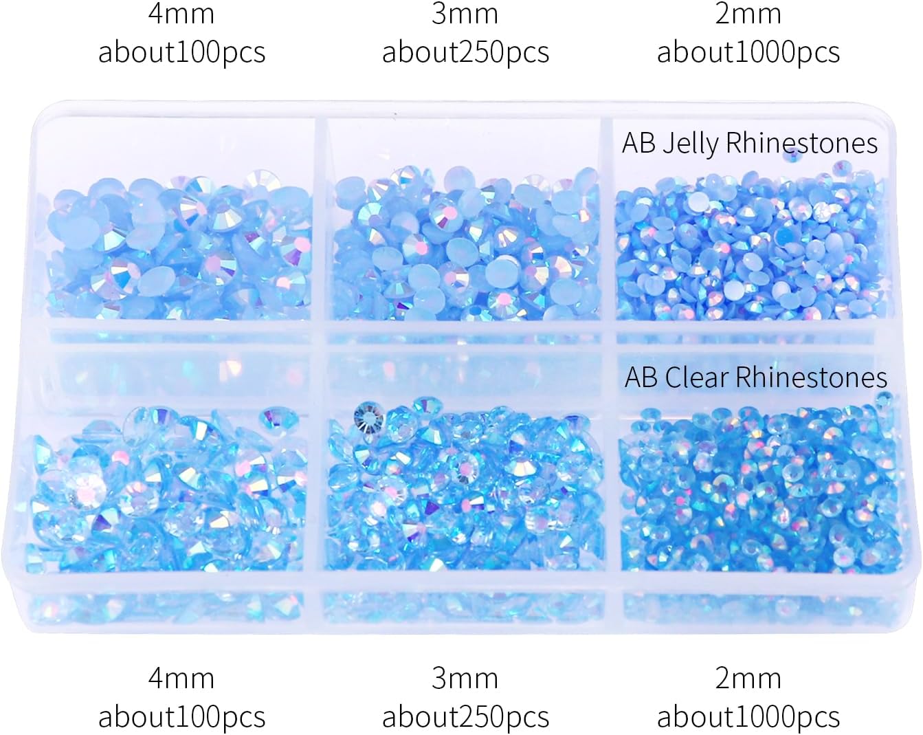 Rhinestones for Bedazzling 5Box 2/3/4mm Clear Jelly Nail Rhinestones Resin Flatback Gems for DIY Art