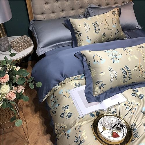 ENPAP Duvet Sets Double,Idyllic Wind 60 Days silkfour-Piece ice Silk Slide Summer Season Naked 1.8 Sheets of Bedding (Color  Maple, Size  King)