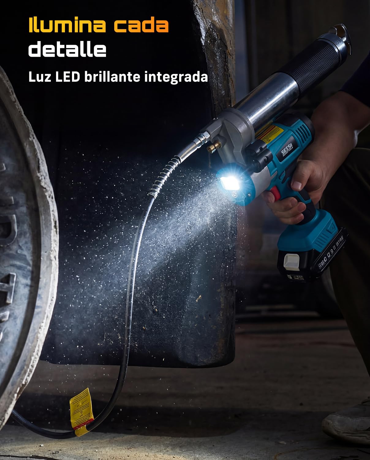 Seesii Engrasadora Bateria con Gatillo de Bloqueo, 10000 PSI, 5,8 oz/min