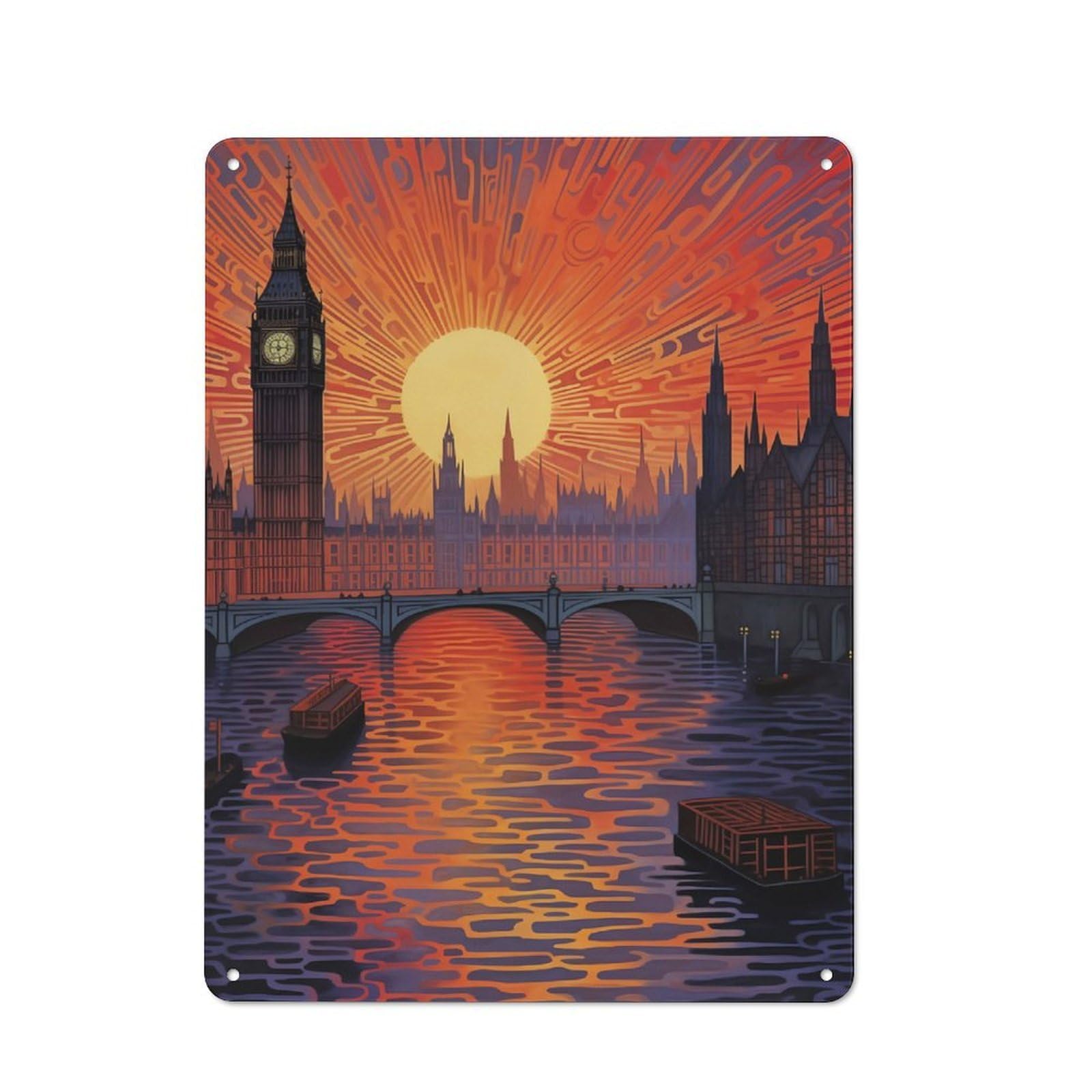 Junmoney River Thames England Uk Warehouse Style Metal Wall Decor 40X30cm, Industrial Metal Sign For Workspace, Cafe, Hallway Or Garage