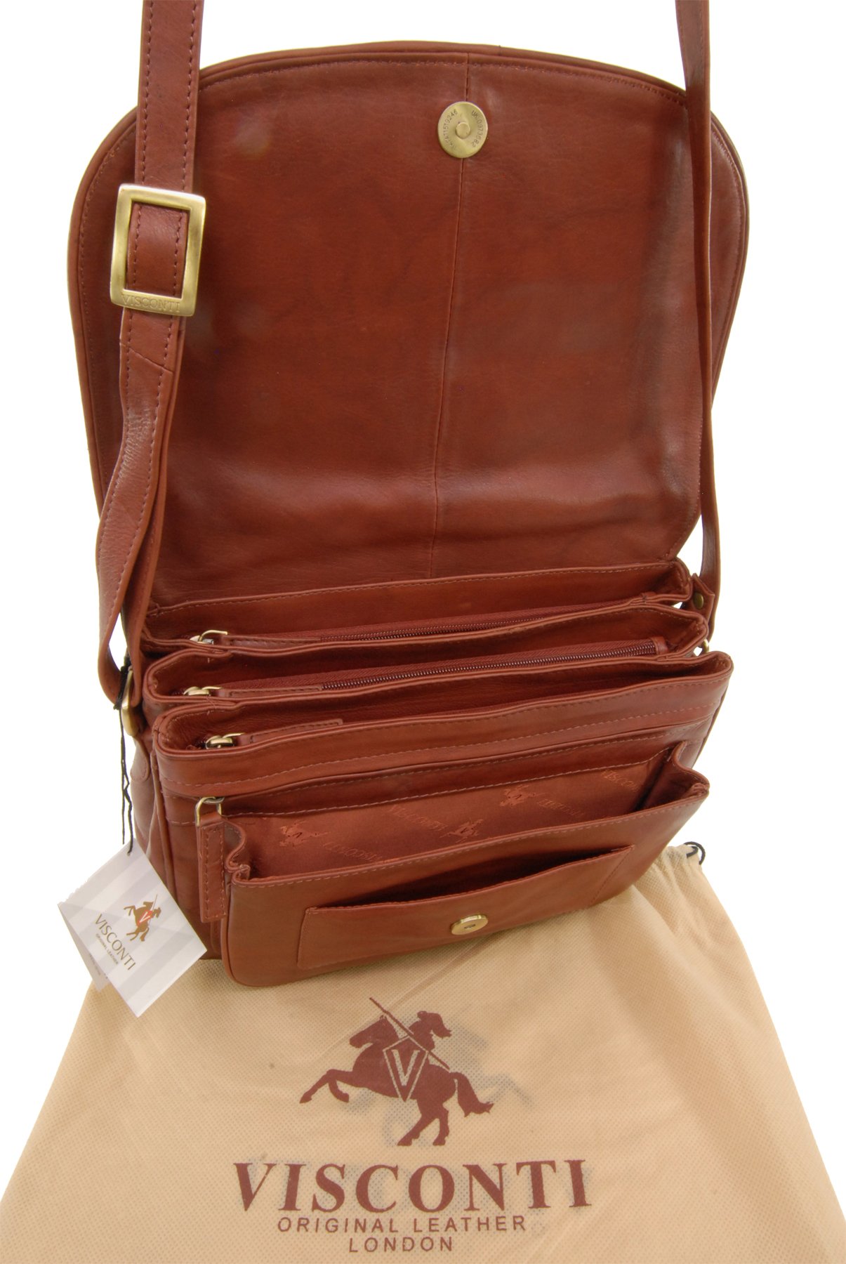 VISCONTI - Bolso Bandolera de Piel para Mujer - Bolso Cruzado Mediano con Multibolsillos - Crossbody Bag con Correa Ajustable - Atlantic 2195
