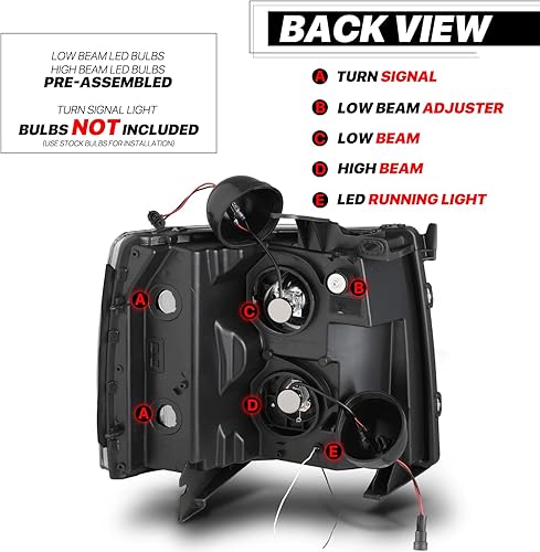 Miniatura 4 de M-AUTO Conjunto de proyector de carcasa negra con 2 pares de bombillas LED premontadas de 6000 K compatibles con modelos 07 08 09 10 11 12 13 Chevy