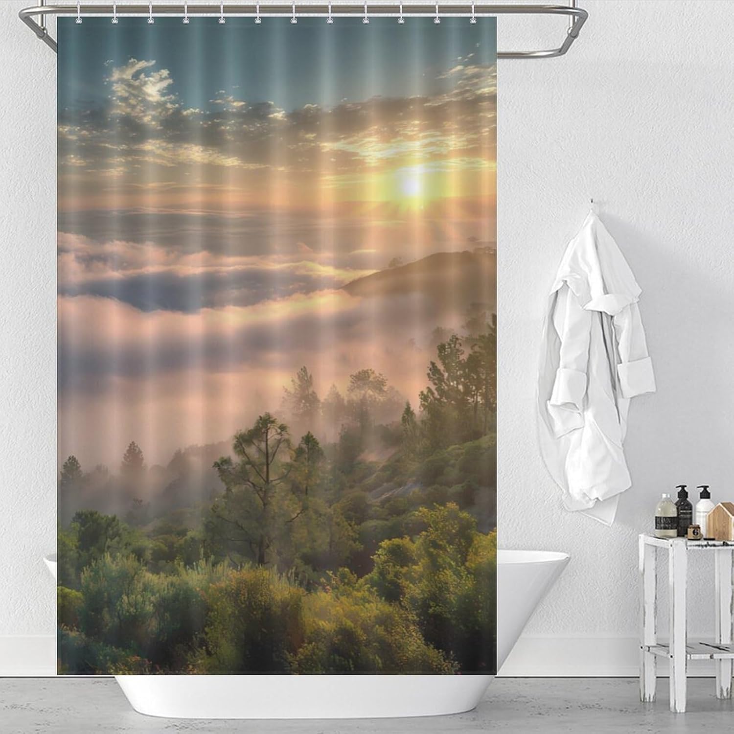 Natural Scenery Clouds Sunset California Shower Curtain 46.85x70.87Inch（119x180cm） Polyester Bath Curtain Shower Curtains Printed Decorative