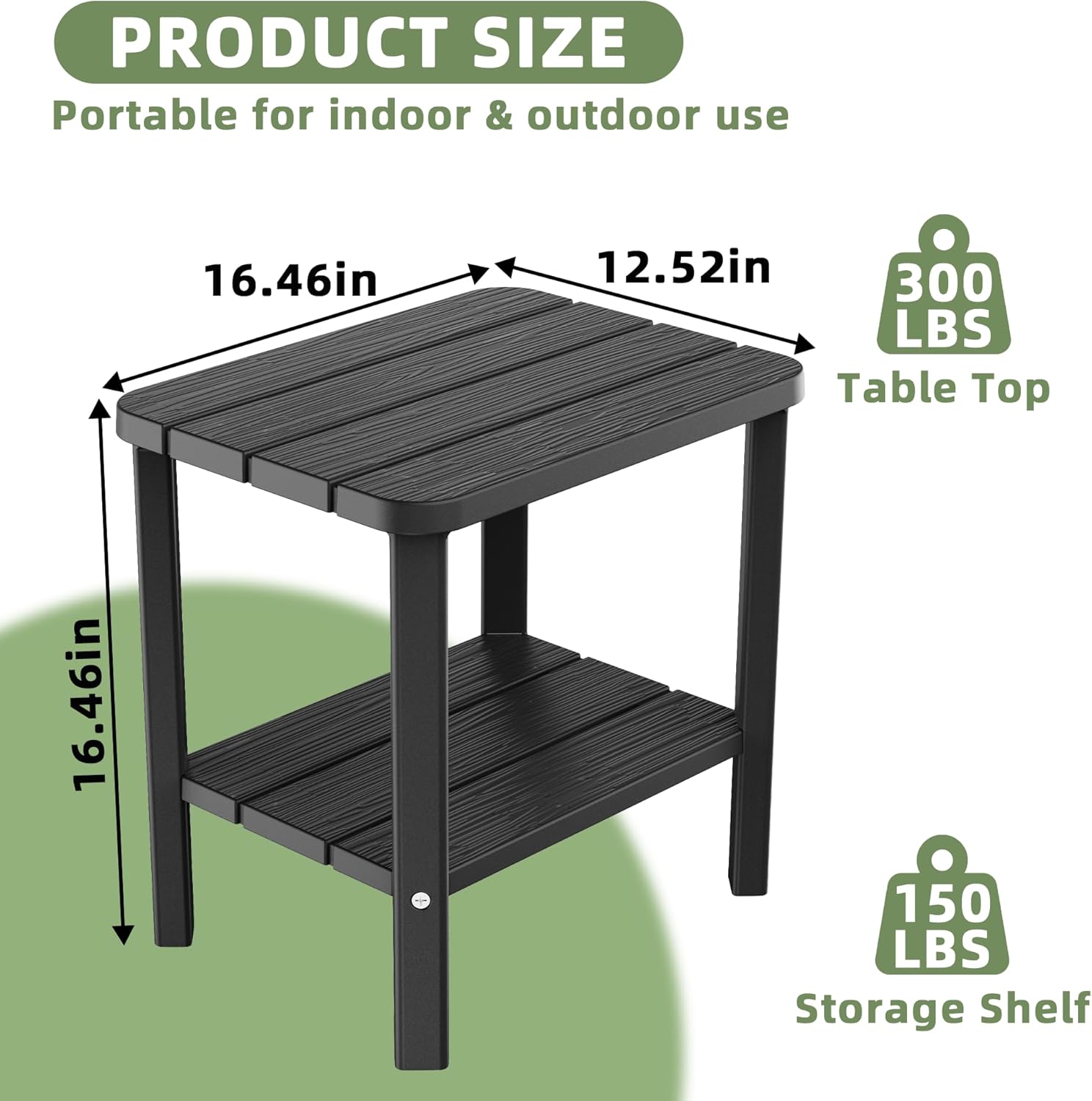 Outdoor Side Table, 2-Tier Small Table, Weather Resistant Outdoor End Tables, Patio Furniture for Garden, Porch, Pool, Lawn, Backyard or Indoor Bedroom