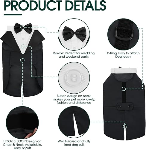 Miniatura 4 de Kuoser - Juego de traje y paliacate para perros grandes y medianos, tema de esmoquin, para bodas