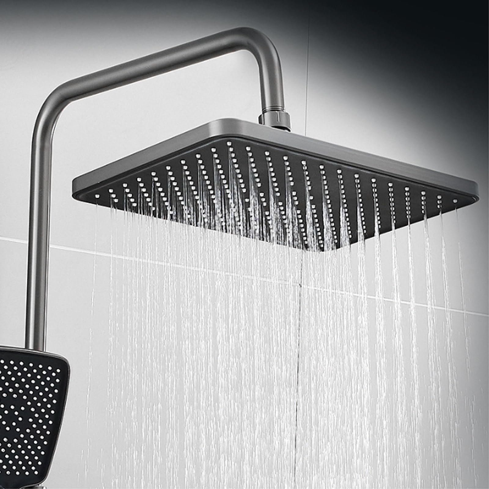 Set Rubinetto Doccia Grigio con Display della Temperatura, Miscelatore a 4 funzioni, soffione a Pioggia, doccetta, doccetta Bidet, beccuccio per Vasca.