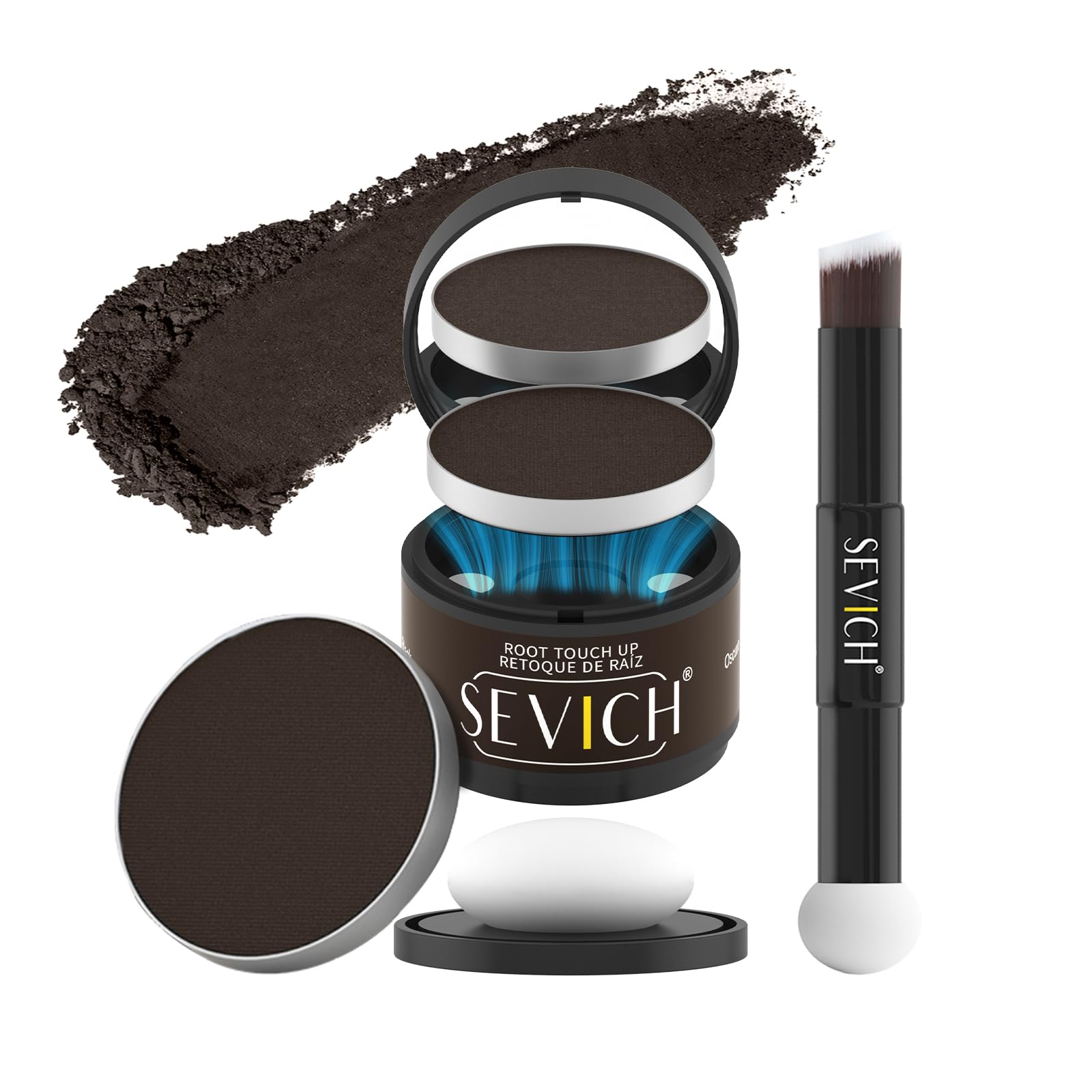 SEVICH Magnetic Refillable Hair Root Touch Up Powder, Waterproof Gray Coverage & Hairline Concealer with Dual Brush