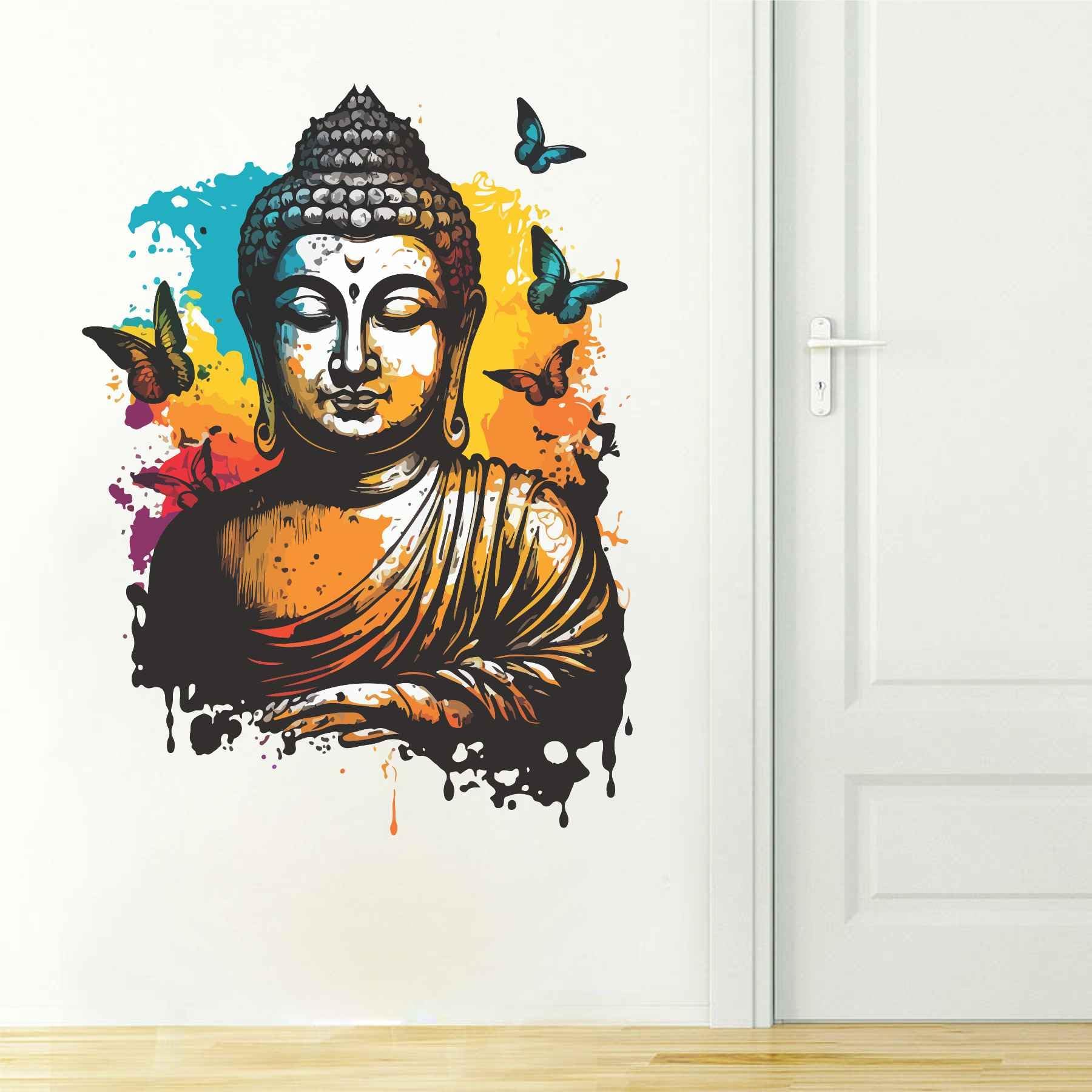 DivineDesigns Gautam Buddha & Red Tree Wall Sticker Amazon.in Home