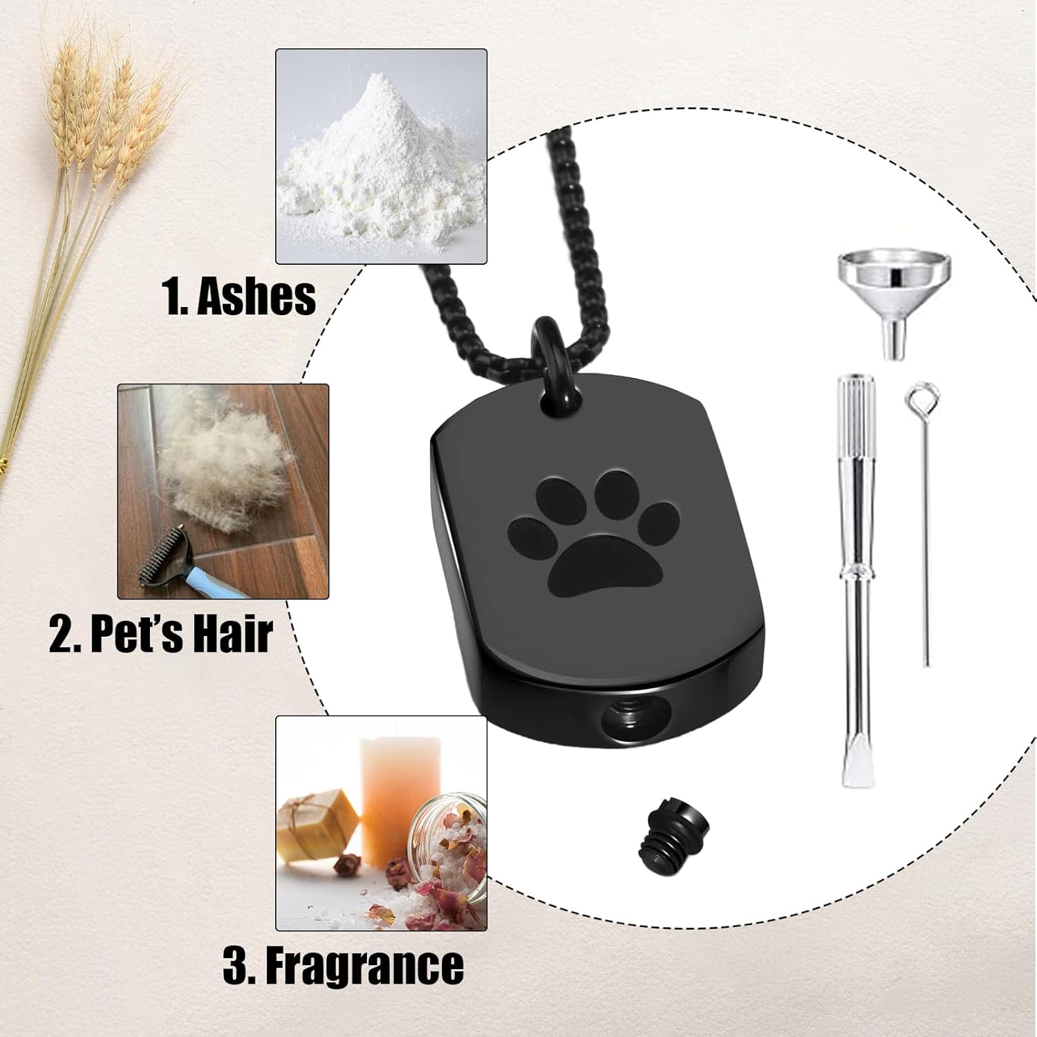 Personalized Pet Urn Necklace for Dog Ashes Custom Engraving Photo Text Pet Cremation Jewelry Customize Memorial Gift for Pet Dog Cat Ashes Necklace (03-Black) - Image 5