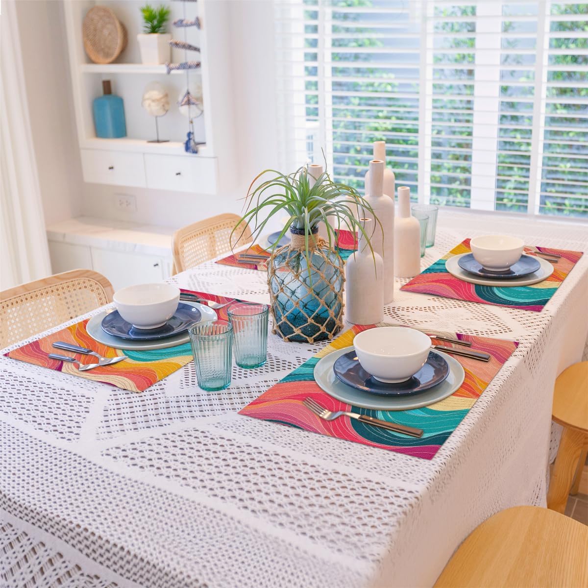 Abstract Colorful Stripes Modern Placemats Set of 6 Decorative Dinner Place Mats Washable Table Mat for Gifts, Holiday, Birthday Party, Wedding & Dining