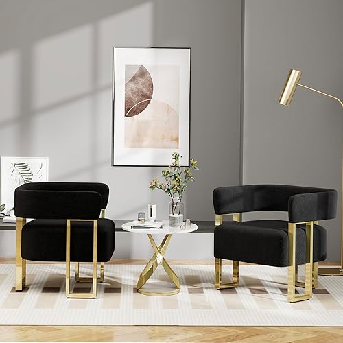 Miniatura 2 de STHOUYN Modern Black and Gold Accent Chair Set of 2, Boucle Bucket Chairs Set of 2, Arm Chairs for Living Room Bedroom (2, Black)