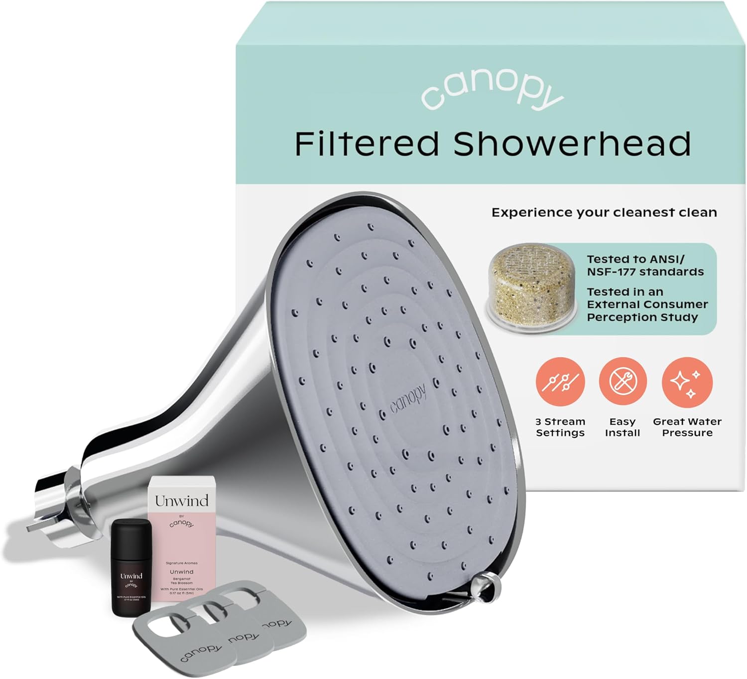Canopy Filtered Shower Head - High Pressure Shower Head Filter for Hard Water - Shower Filter To Remove Impurities for Healthier Scalp, Skin & Hair - Support Hair Growth & Minimize Breakage - Chrome