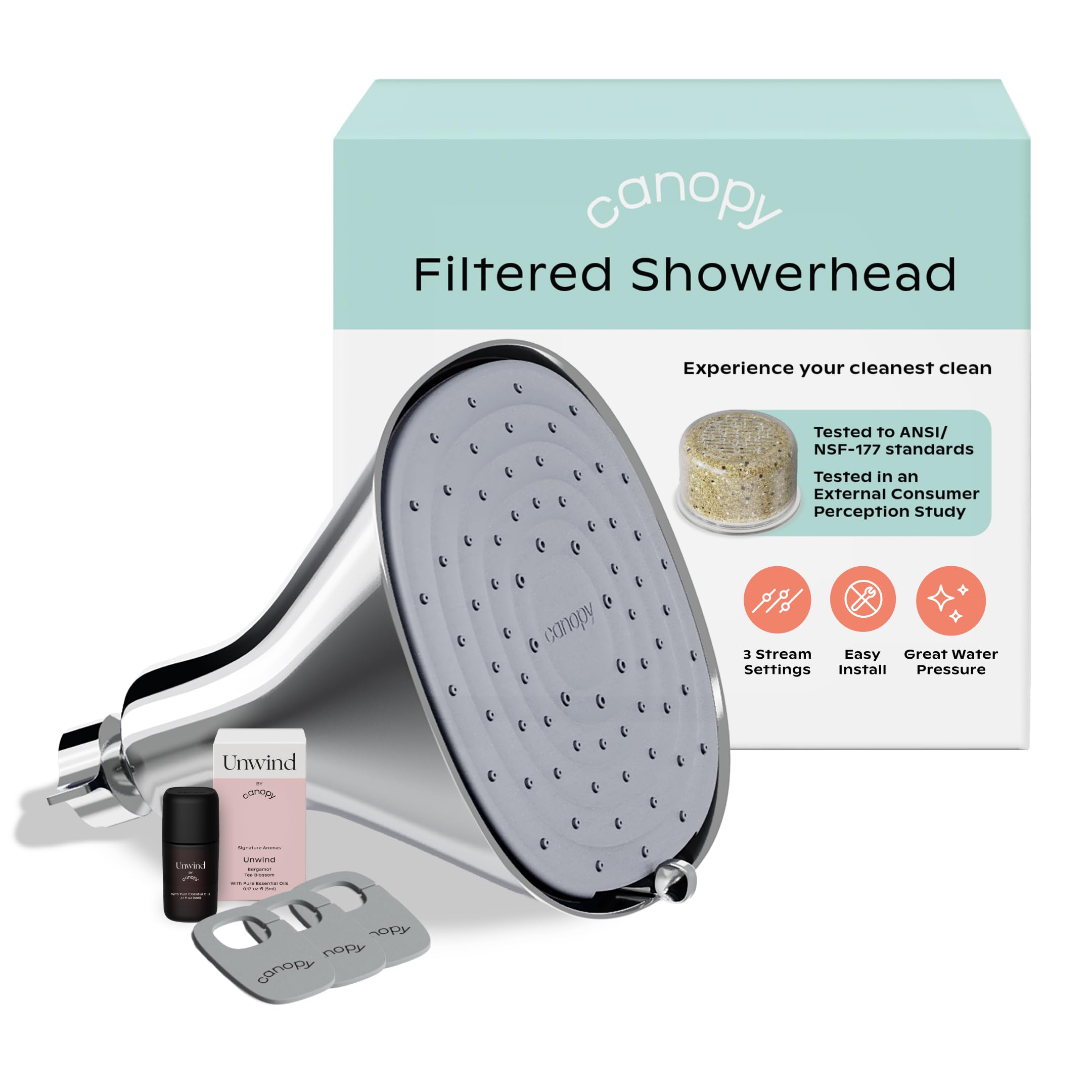Canopy Filtered Shower Head - High Pressure Shower Head Filter for Hard Water - Shower Filter To Remove Impurities for Healthier Scalp, Skin & Hair - Support Hair Growth & Minimize Breakage - Chrome