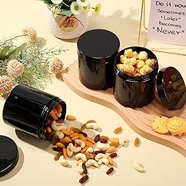 SATINIOR 12 Pack 16 oz Plastic Container Jars with Lids Round Clear Travel Cosmetic Container Slime Jar for Toiletries, Lotion, Cream, Ointment, Makeup, Rhinestone, Sample, Kitchen Storage(Pure Black)