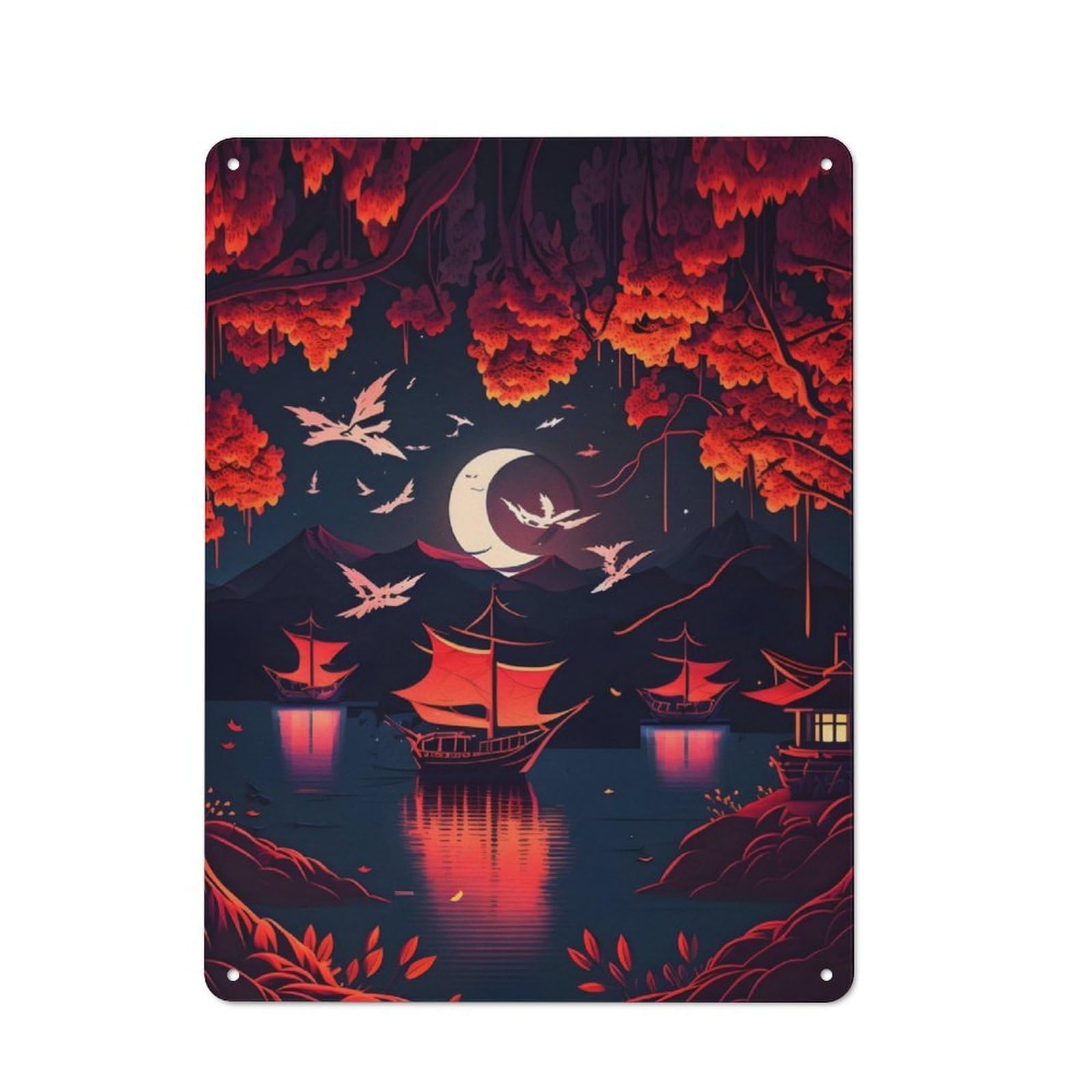 Junmoney Red Cherry Blossom Metal Plaque 40X30cm With For Workshop Wall, Retro Decor, For Garage, Workshop And Man Cave Decoration