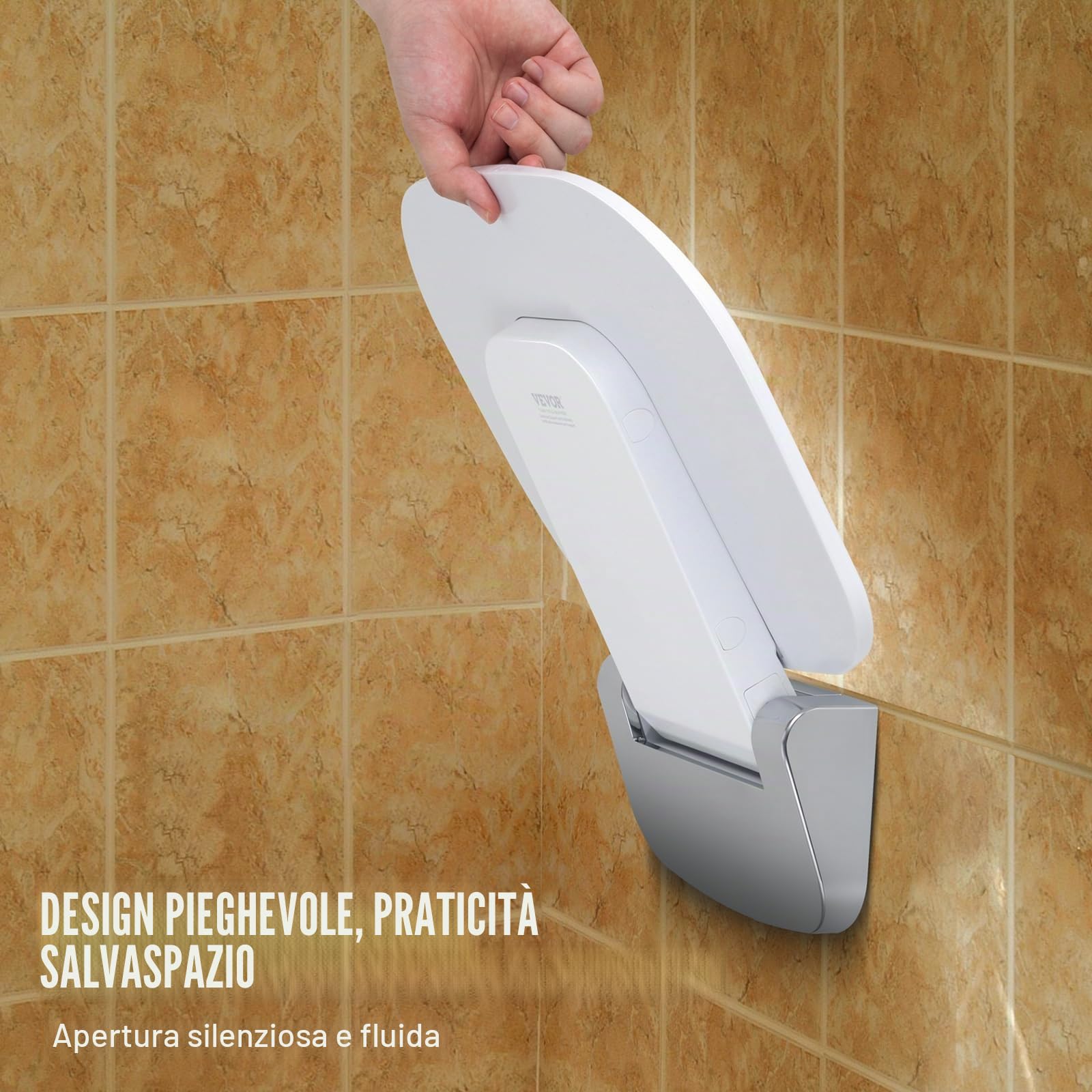 VEVOR Sedile per Doccia Pieghevole con Urea-Formaldeide 345 x 325 x 270 mm Panca per Doccia Pieghevole a Parete, Capacità di 204 kg Sedia da Doccia Pieghevole Salva Spazio per Anziani Bambini Adulti