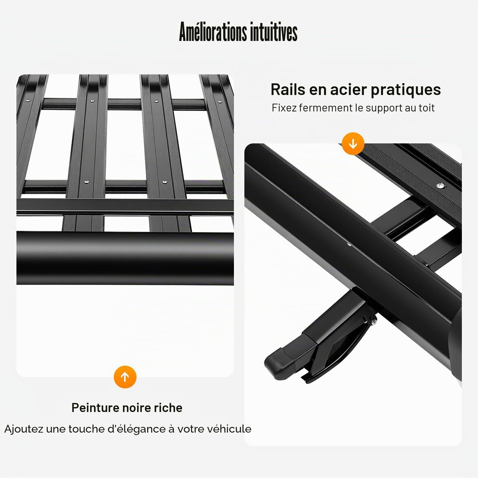 Barres de toit universelles en aluminium, porte-bagages de toit en aluminium, panier de toit pour voiture, porte-bagages de toit, porte-frets pour reling, capacité de 68 kg, pour camping et voyages
