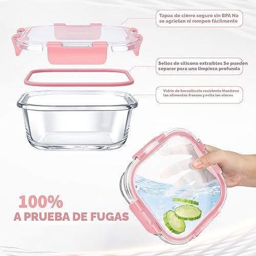 Miniatura 3 de 34 recipientes de vidrio para almacenamiento de alimentos con tapas, recipientes herméticos de vidrio para preparación de comidas (17 recipientes y