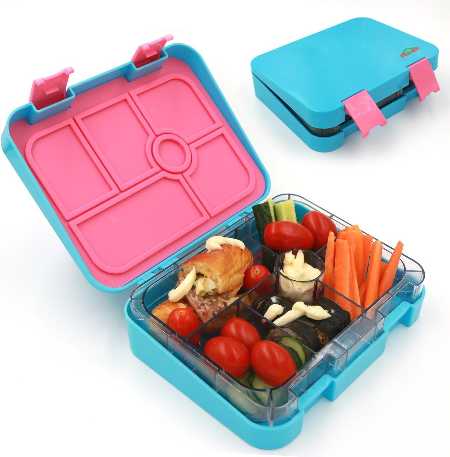 AOHEA Kids School Lunch Box 6 Compartment, Plastic Adults Bento Box , Food Storage Container, Microwave Dishwasher Safe, Christmas Gifts Kids, Blue, New