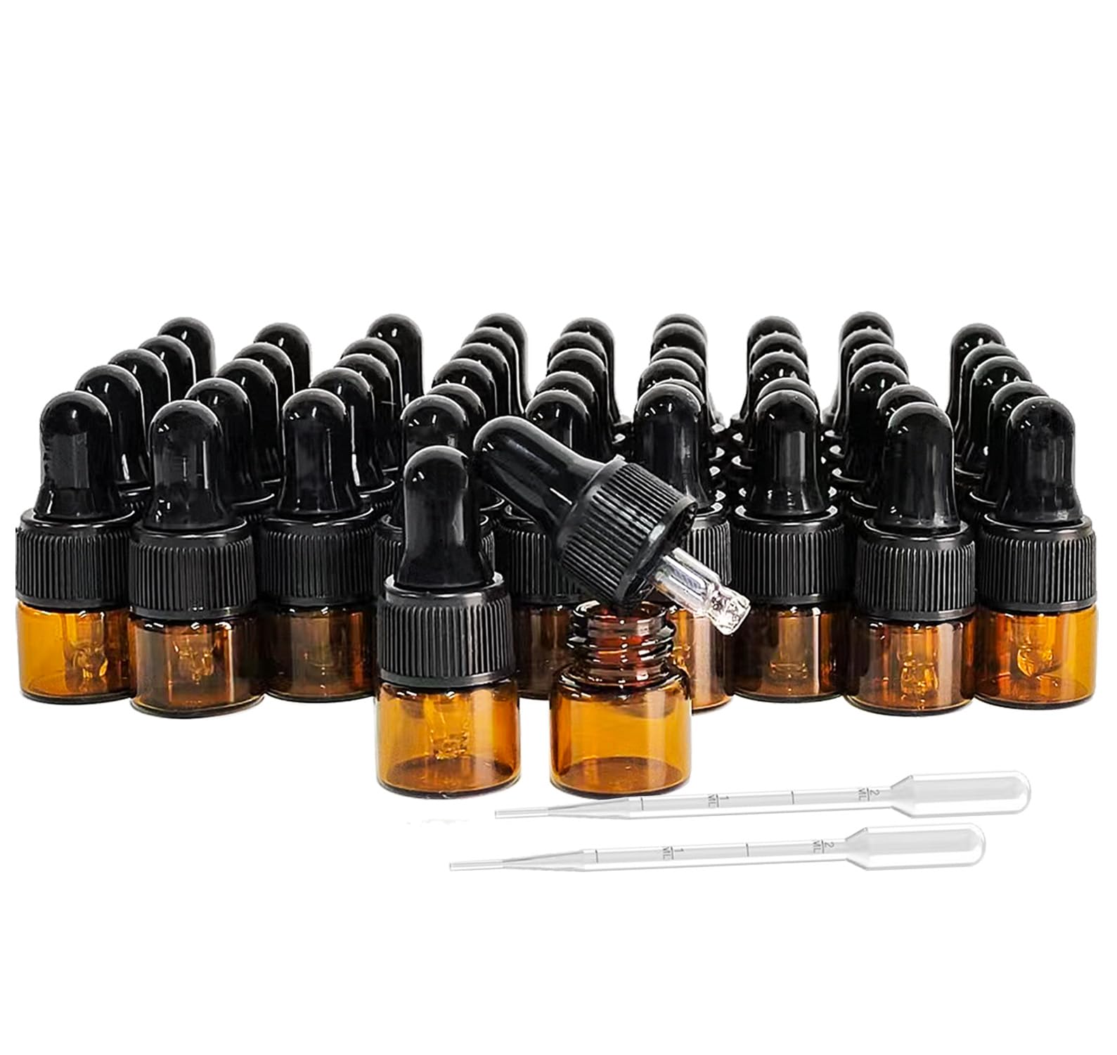 AGENIZ 50pcs Amber Glass Mini Essential Oil Dropper Bottles with Glass Eye Dropper for Travel Sample Vials