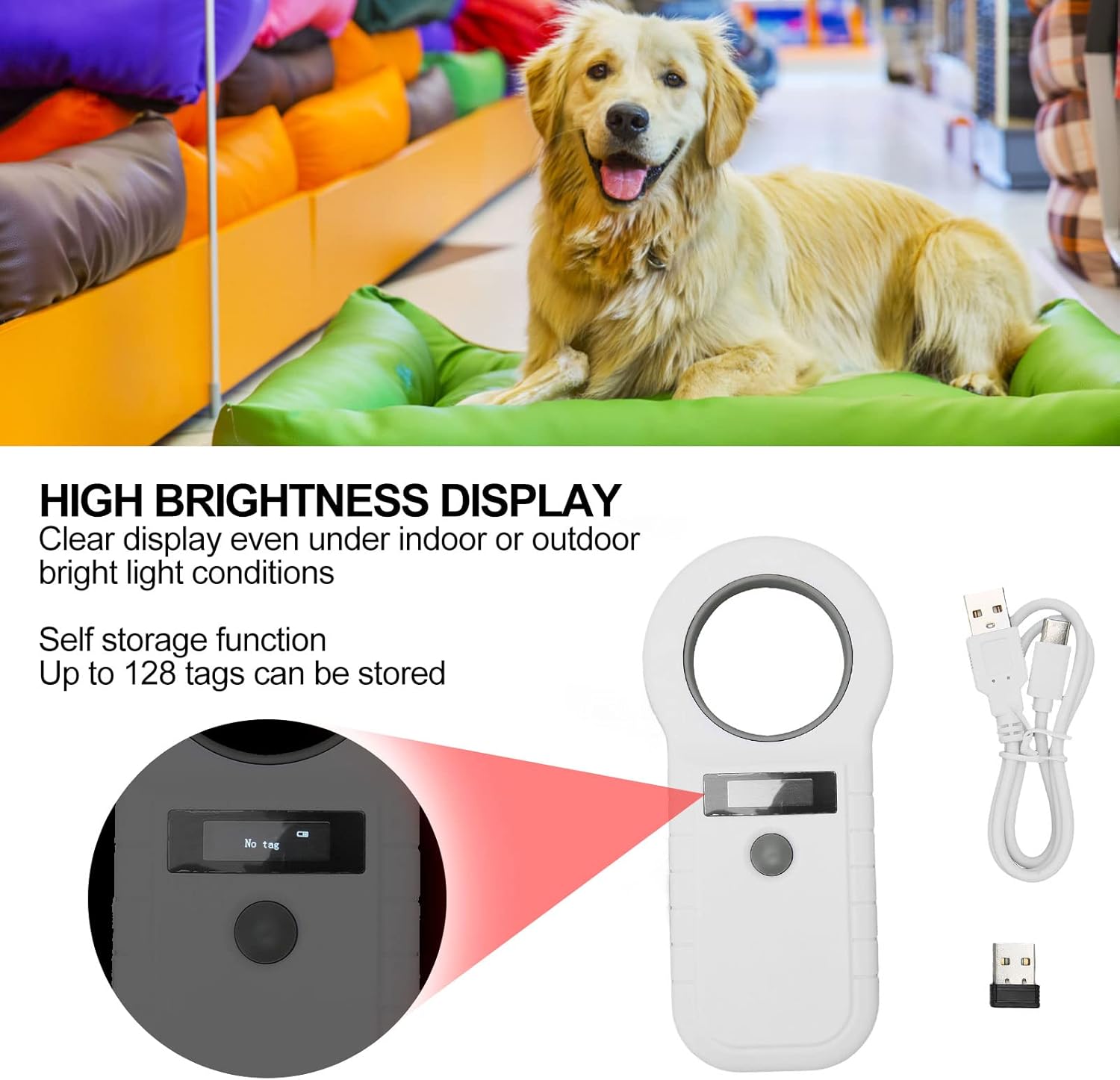 Pet Microchip Scanner, EMID FDX B Micro Chip Reader Scanner 134.2kHz 125kHz Wired USB Wireless 2.4G Bluetooth Pet Chip ID Scanner for Pigs Dogs Cats (White)