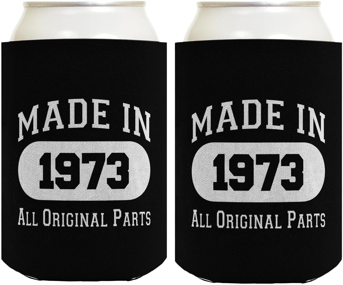 50th Birthday Gift Coolie Made 1973 Can Coolers Coolies 2 Pack Black