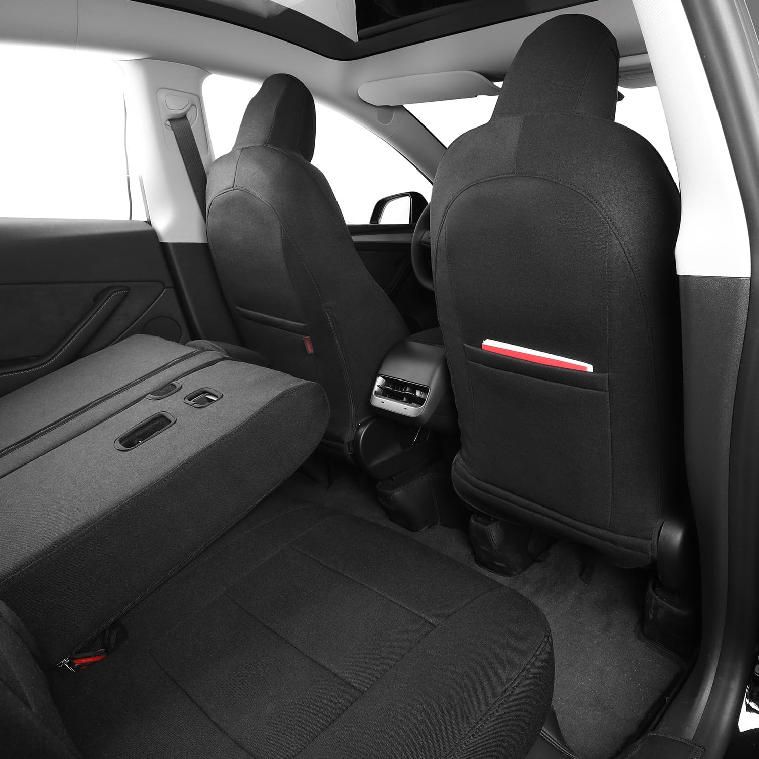 coverdream Model 3 Car Seat Covers Custom Fit for 2017-2022 2023 Tesla Model 3,Fully Covered,Airbag Compatible,Breathable Polyester Seat Protector(Full Set,Black)